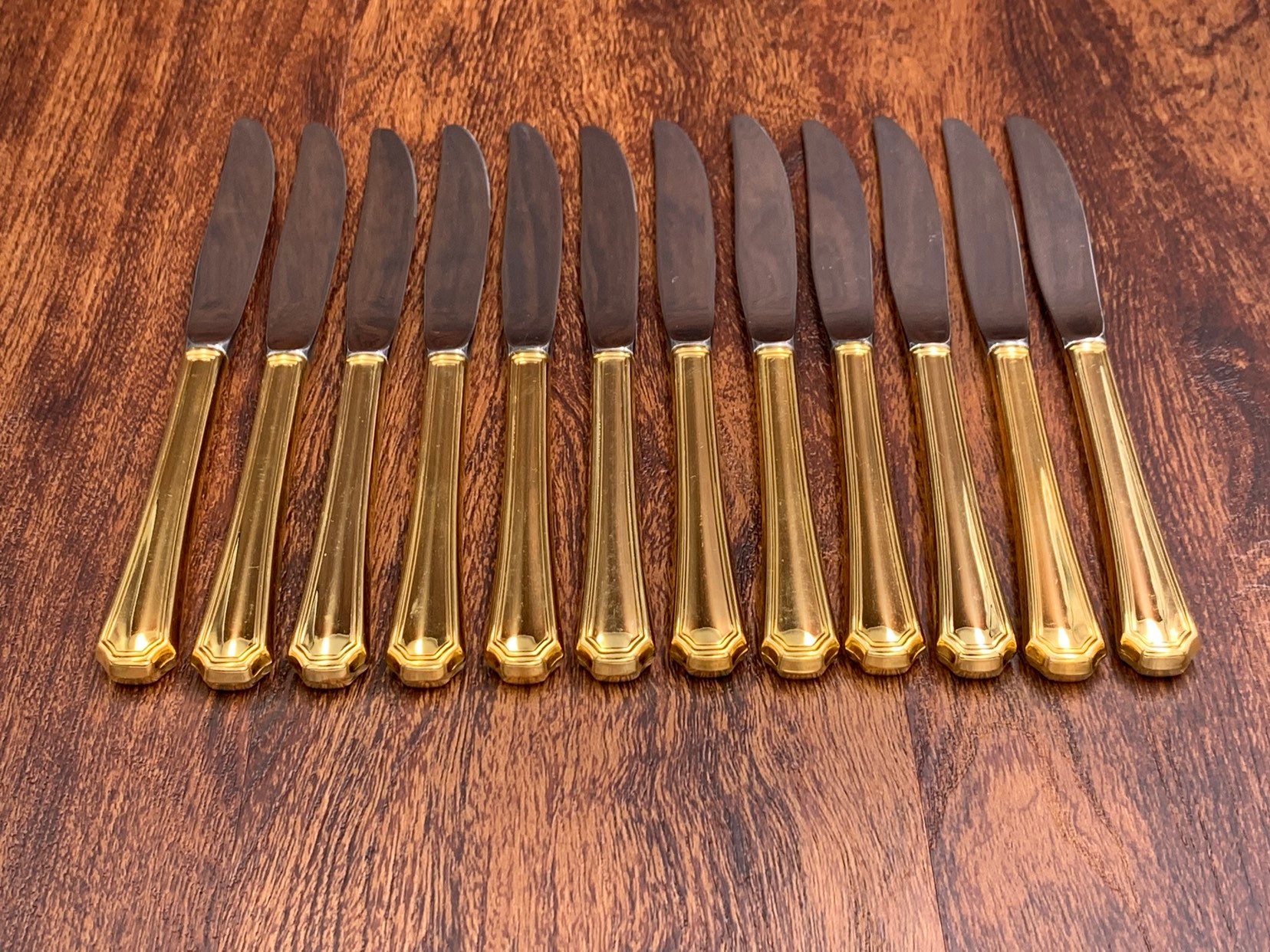 Vintage Oneida Gold Flatware Set service for 12, Golden Clairhill Luxury Flatware Wedding Gift