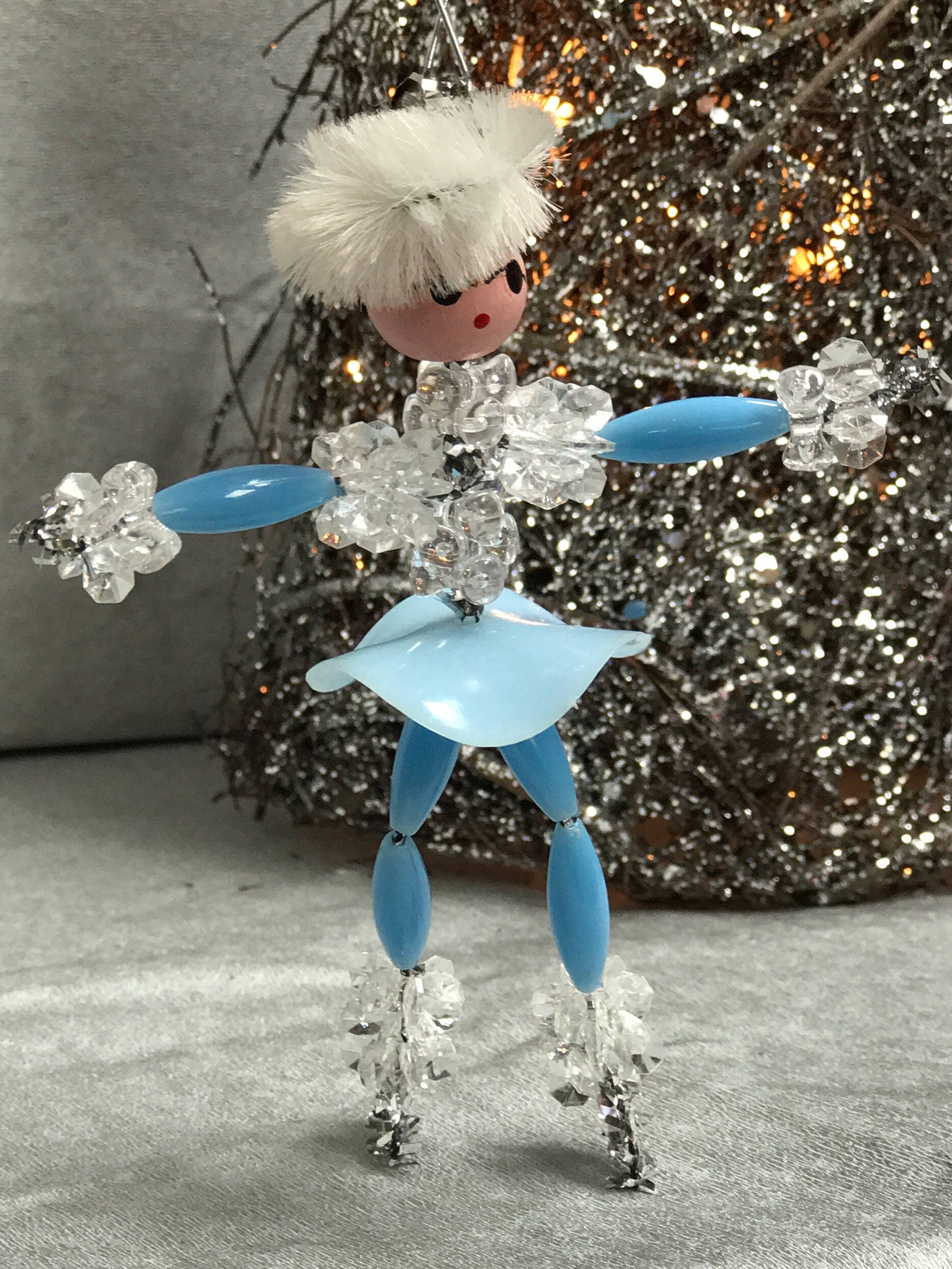 Vintage Ice Skater Christmas Ornaments, 1960s Beaded Christmas