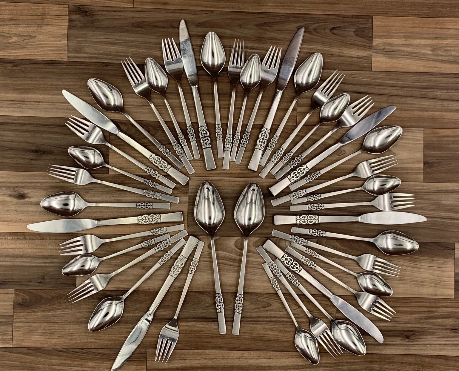 Vintage Flatware set Danish Scroll MCM Flatware Service for 8