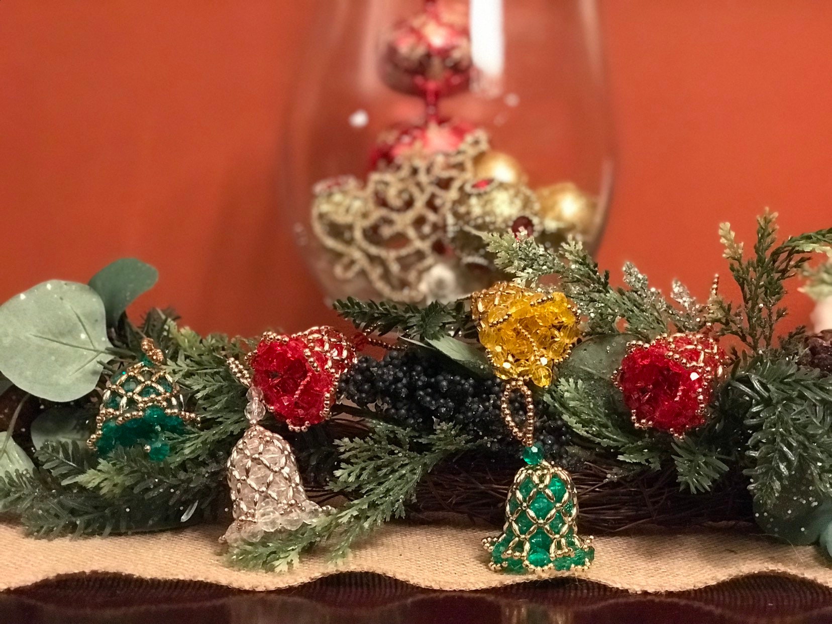 Vintage beaded Bell shaped Ornaments, Handmade Christmas ...