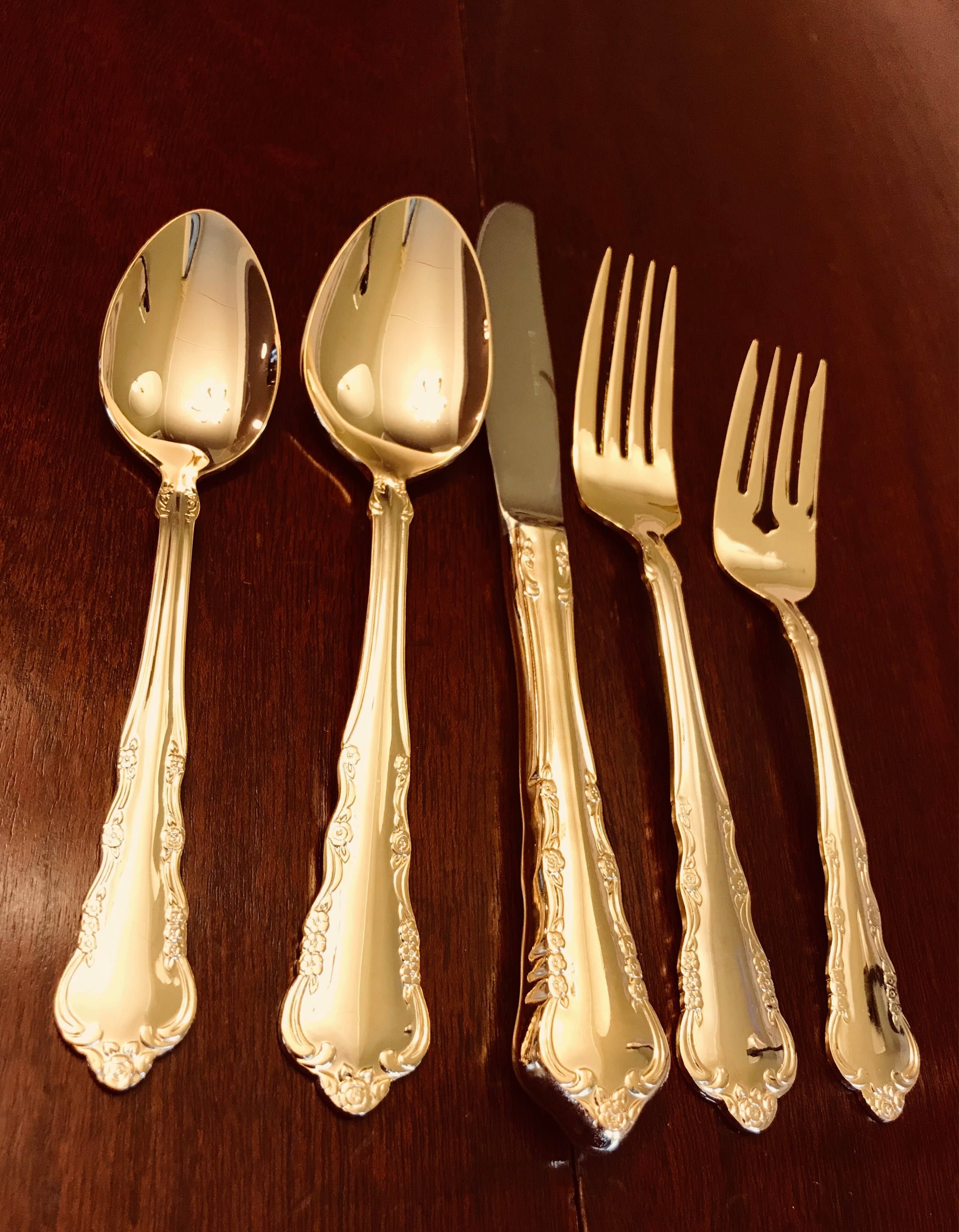 Vintage Gold Flatware, Mint Condition, service for 8, hostess serving