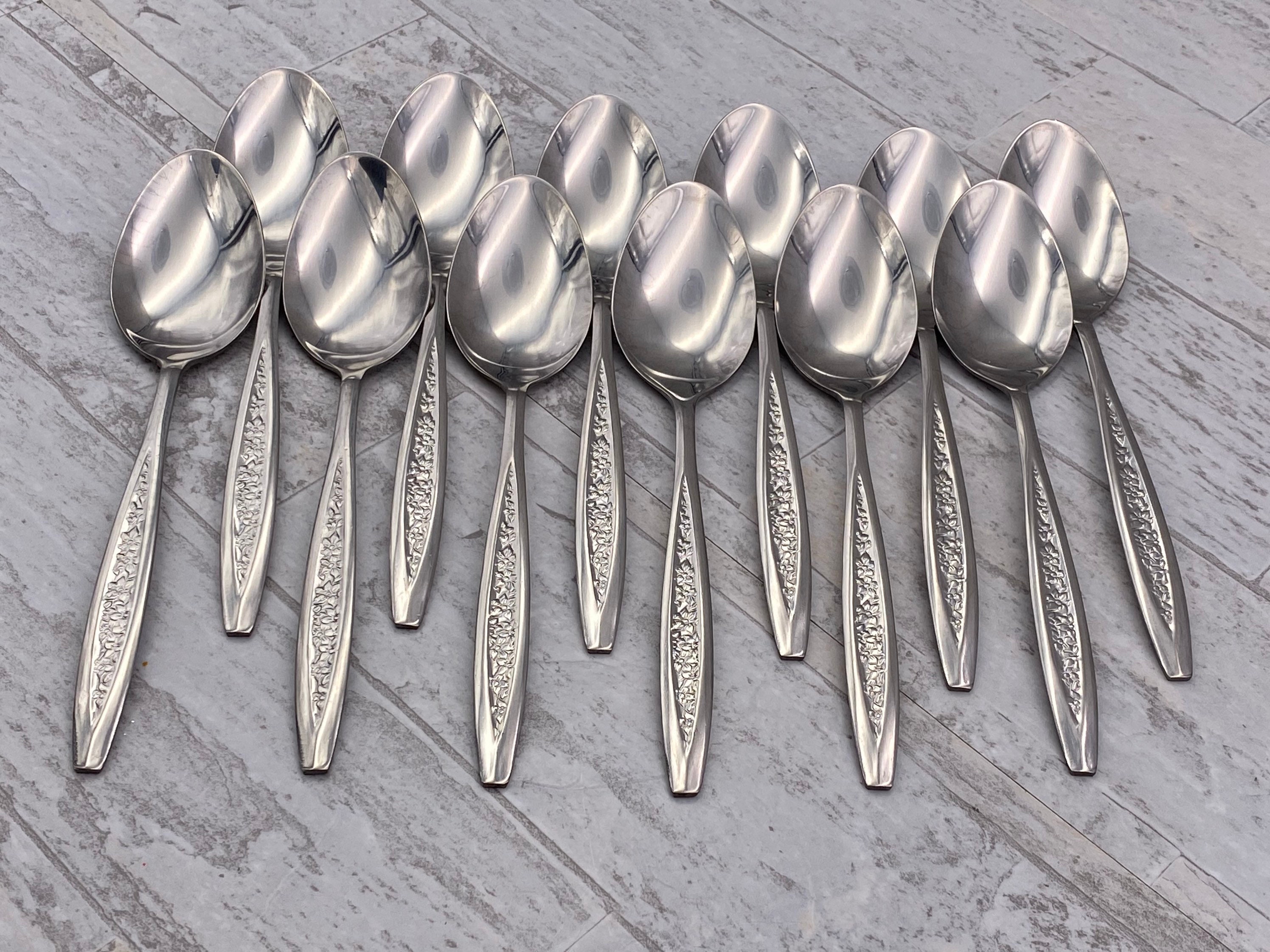 Vintage Floral Stainless Flatware set, Service for 12 ...