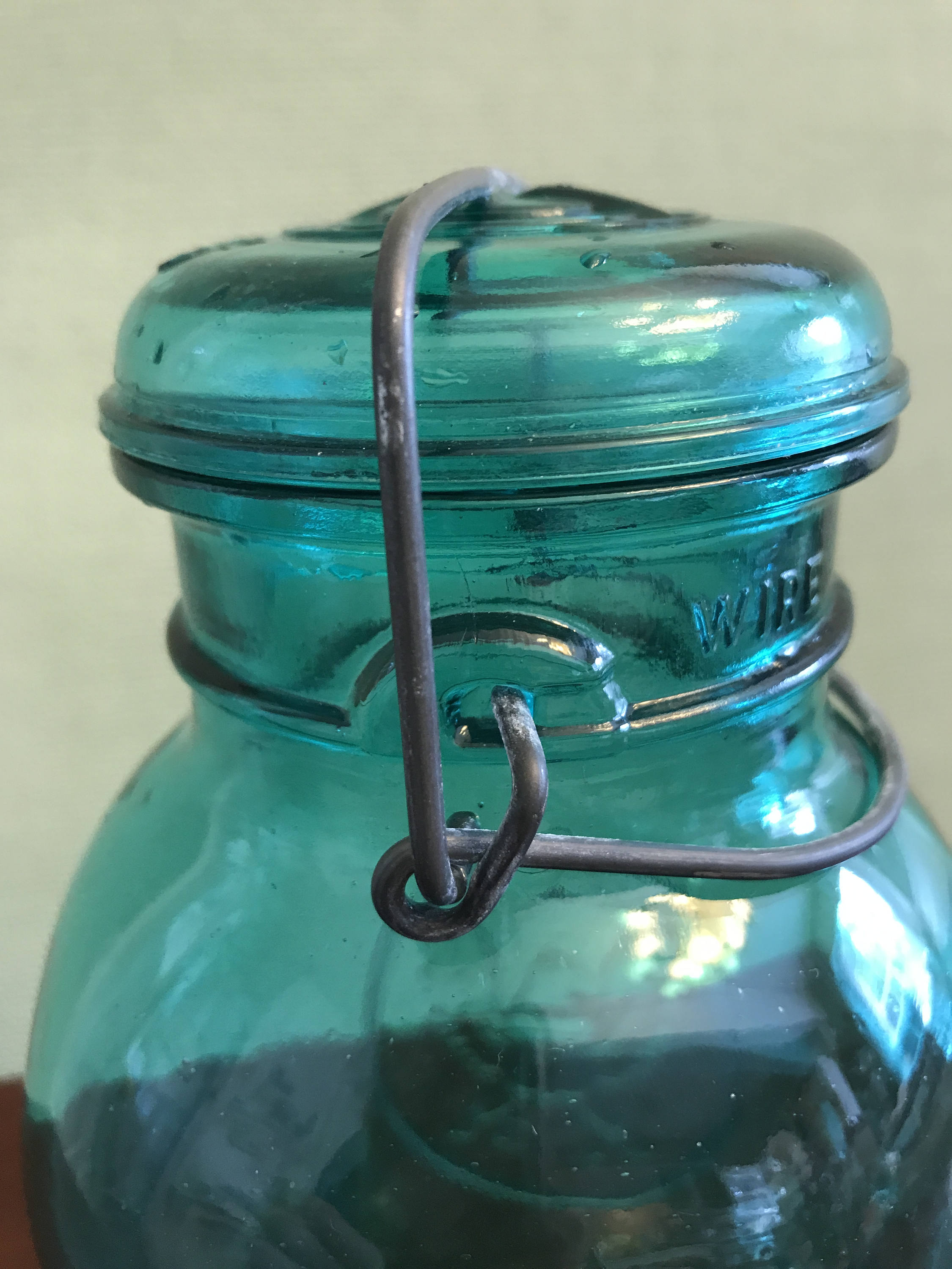 Blue Ball Jar, Vintage Ball Ideal Storage Jar, Turquoise Mason Jar, Ball Jar with wire, Ball Jar