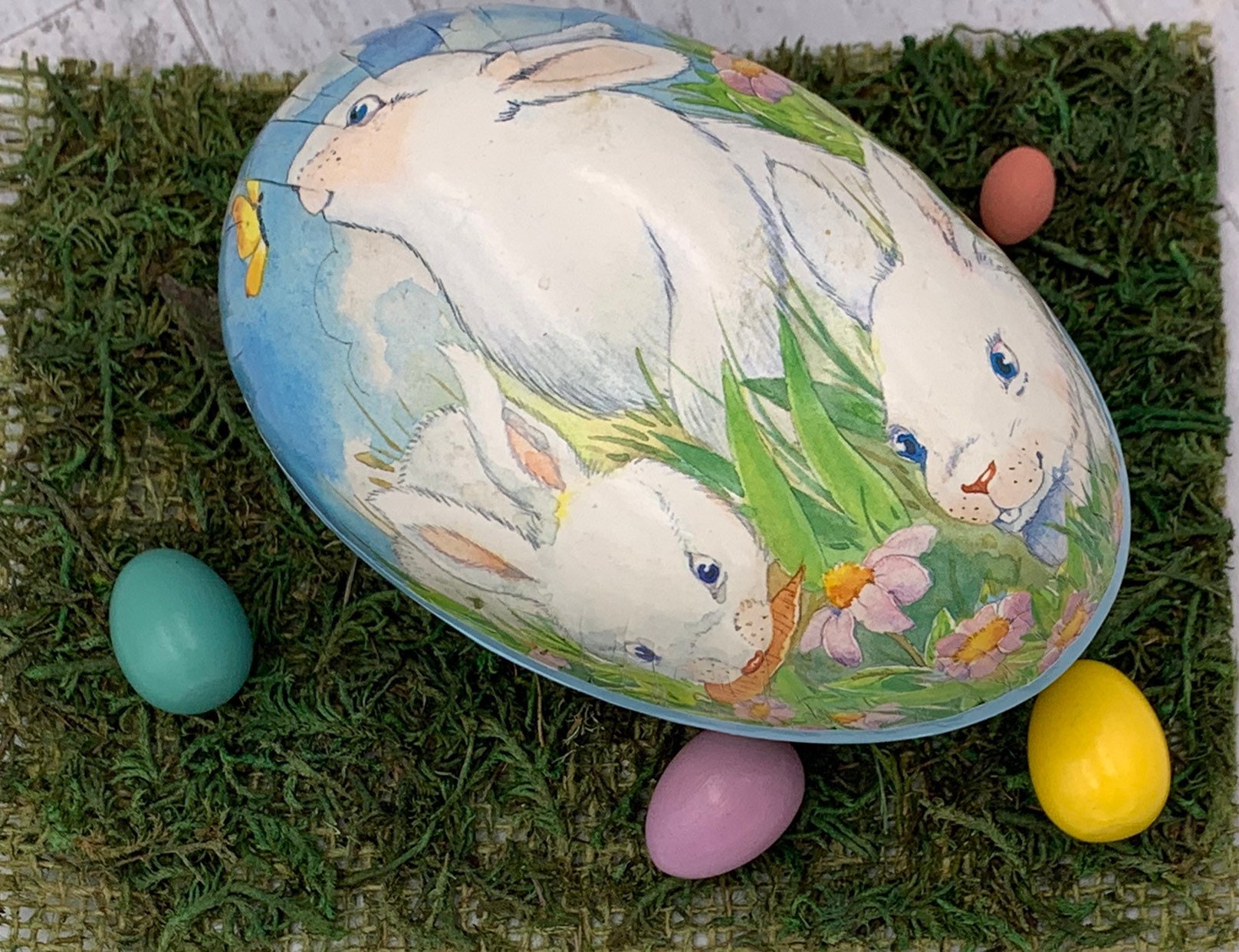 Large Paper Mache Easter Egg candy box, Vintage Sees Candy container