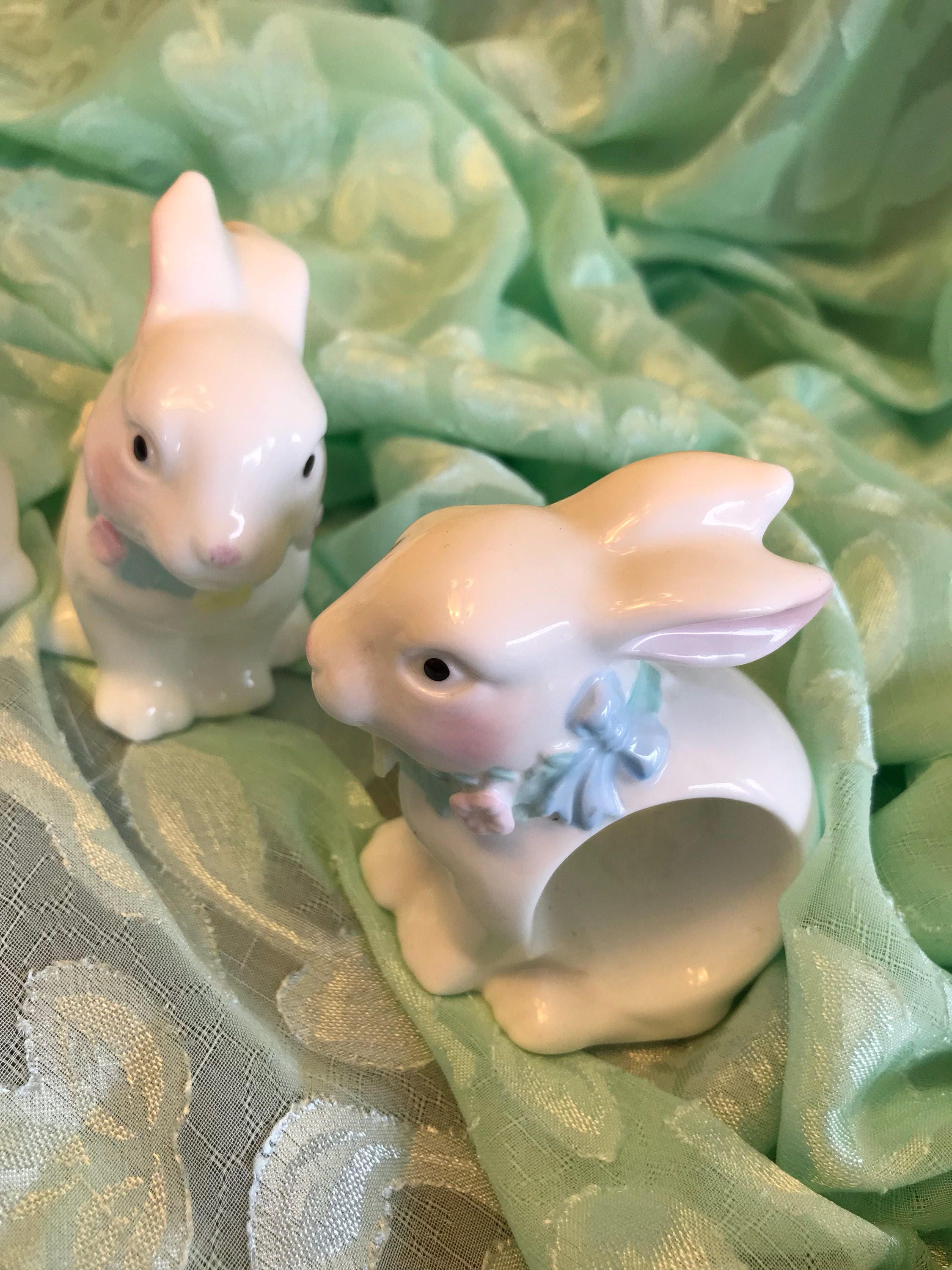 Porcelain Bunny Napkin Rings, Figural Bunny Napkin Rings, 4 piece
