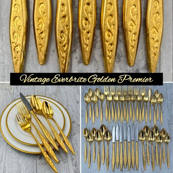 Vintage Gold Flatware set, Everbrite Golden Premier Silverware, service for 7, gift