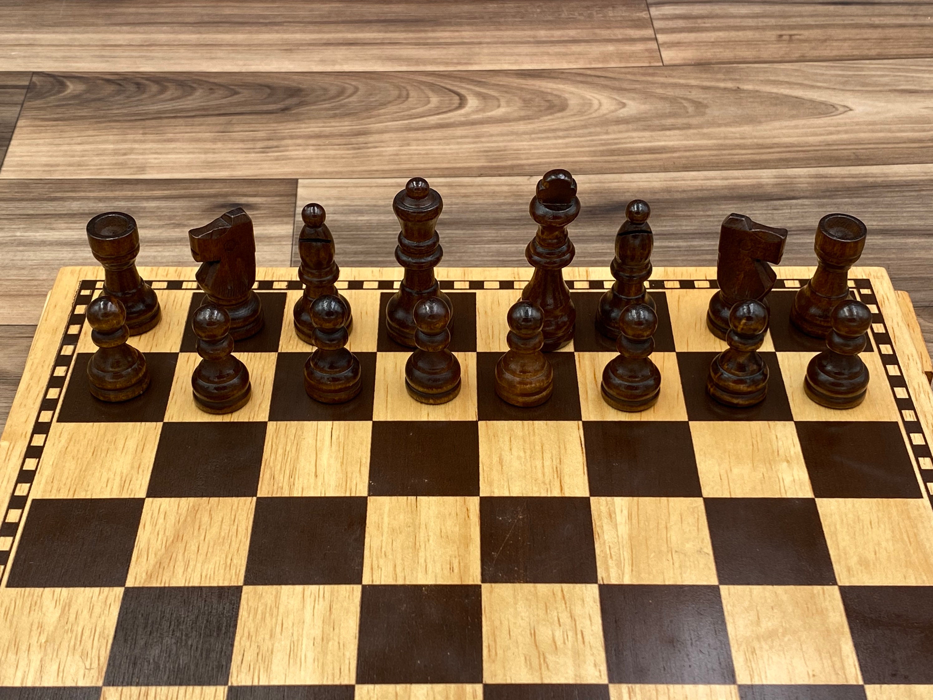 Vintage Wood Chess Set with wood chess board, Game night, Cardinal