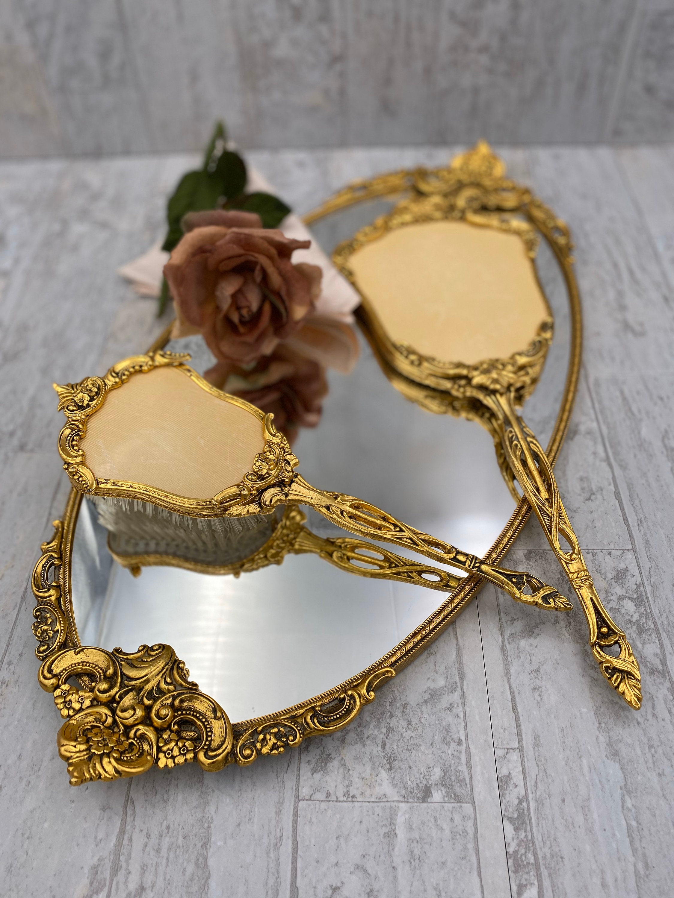 Vintage Vantity Set, Stylebuilt 24 kt Gold Plated Ormolu Dresser mirror