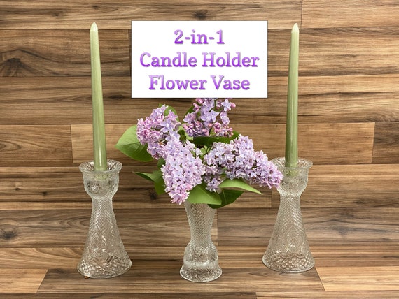 Vintage Pressed glass candlestick holders vases, Fostoria Avon Country kitchen Rustic Farmhouse home decor