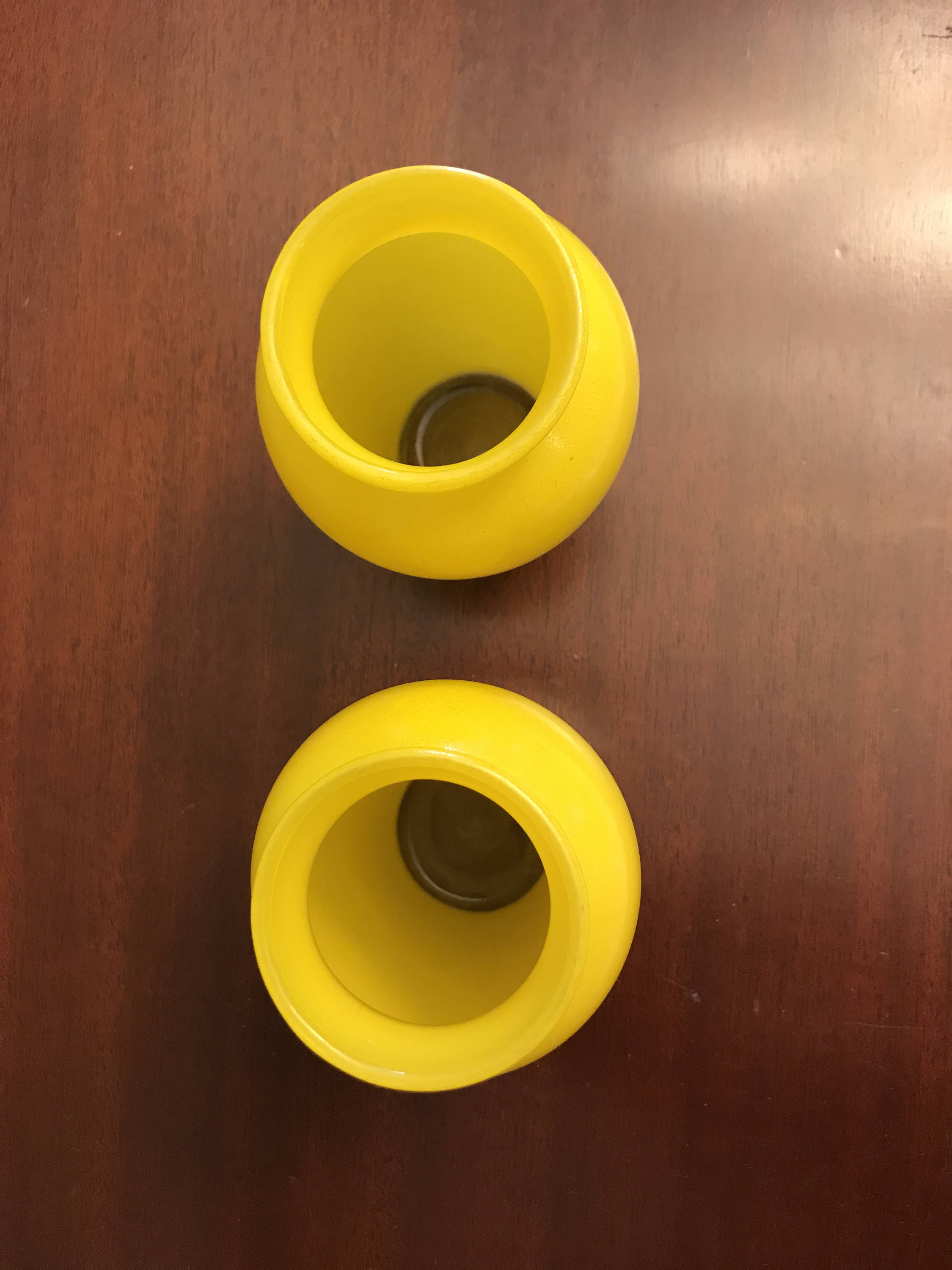 Mini Yellow Glass Vases, Yellow Fired On Glass Vase, Pair of little