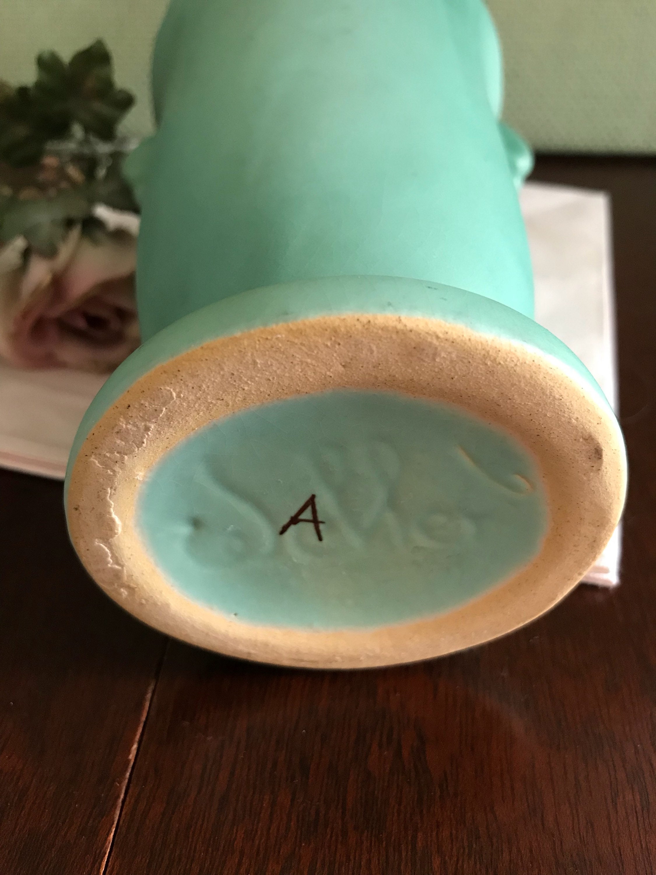 Vintage Weller Pottery Vase, wild rose ceramic vase, mint green Ceramic