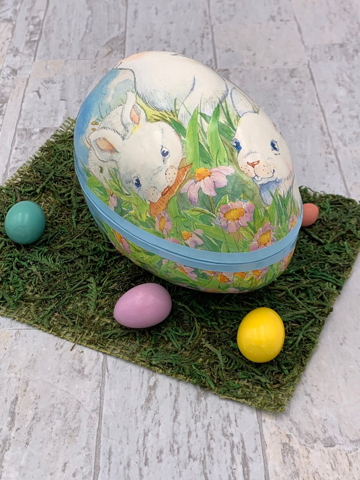 Large Paper Mache Easter Egg candy box, Vintage Sees Candy container