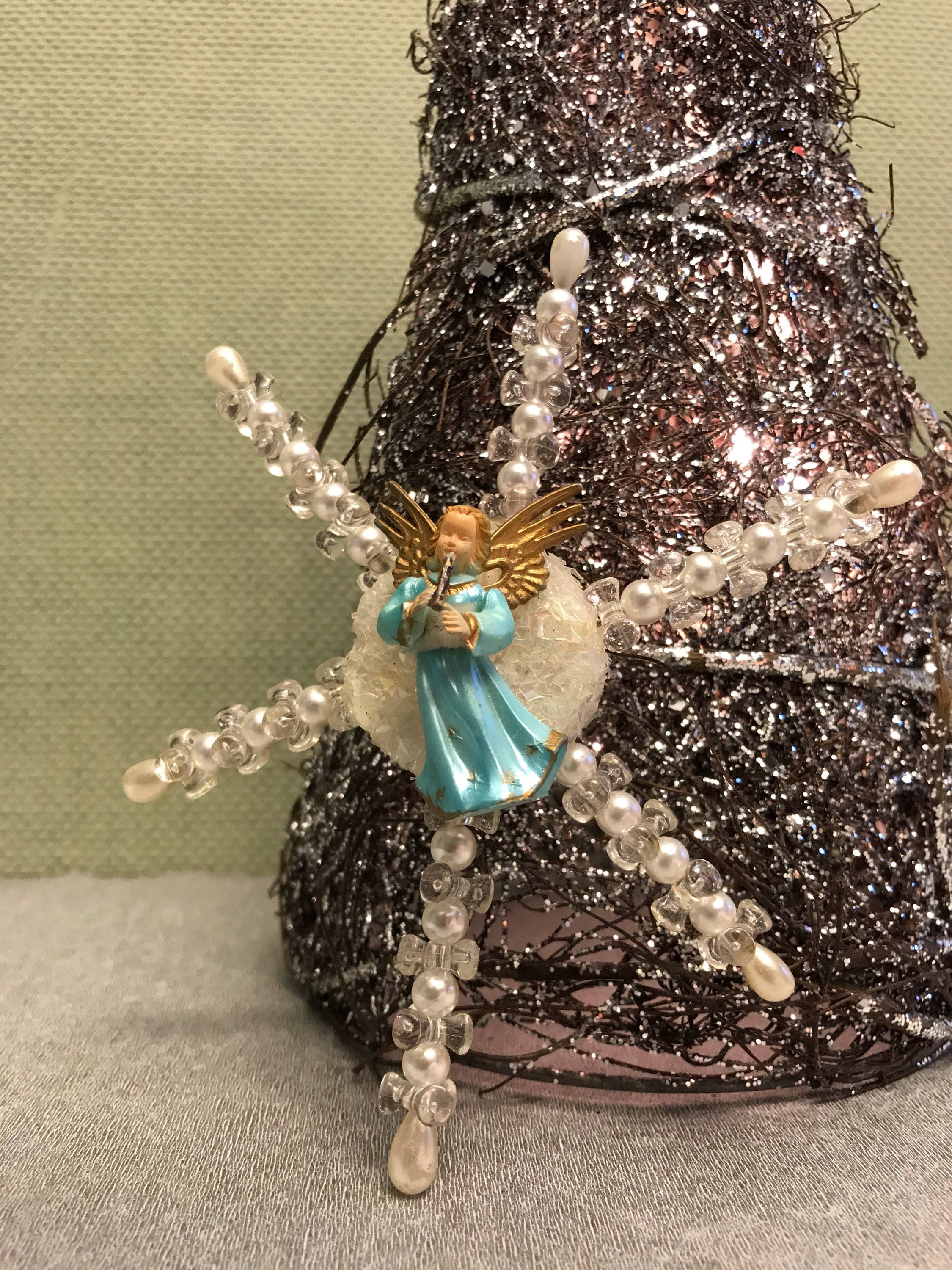 Vintage Angel Ornaments, 2 Beaded Christmas Angel Ornaments, Handmade