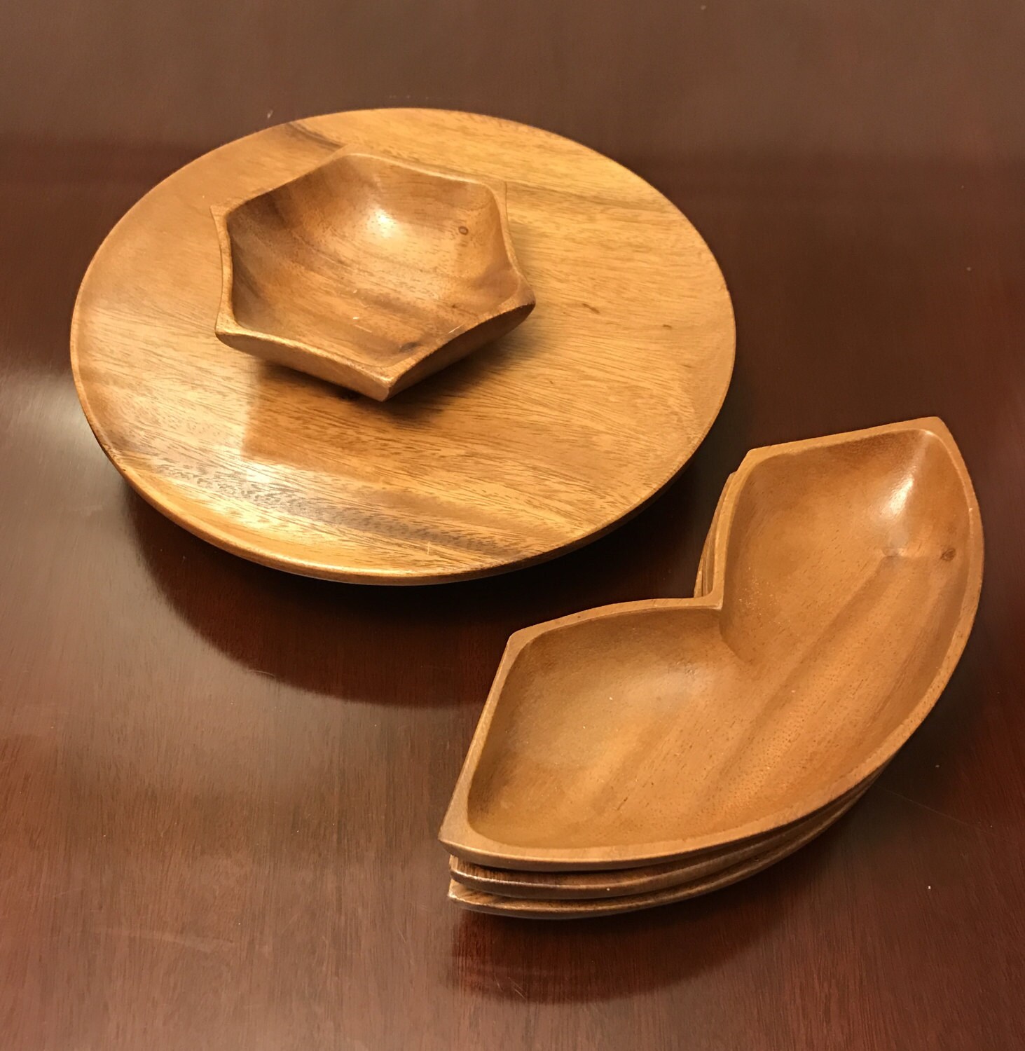 Vintage Wood Condiment tray, Solid Wood, Lazy Susan Matching condiment