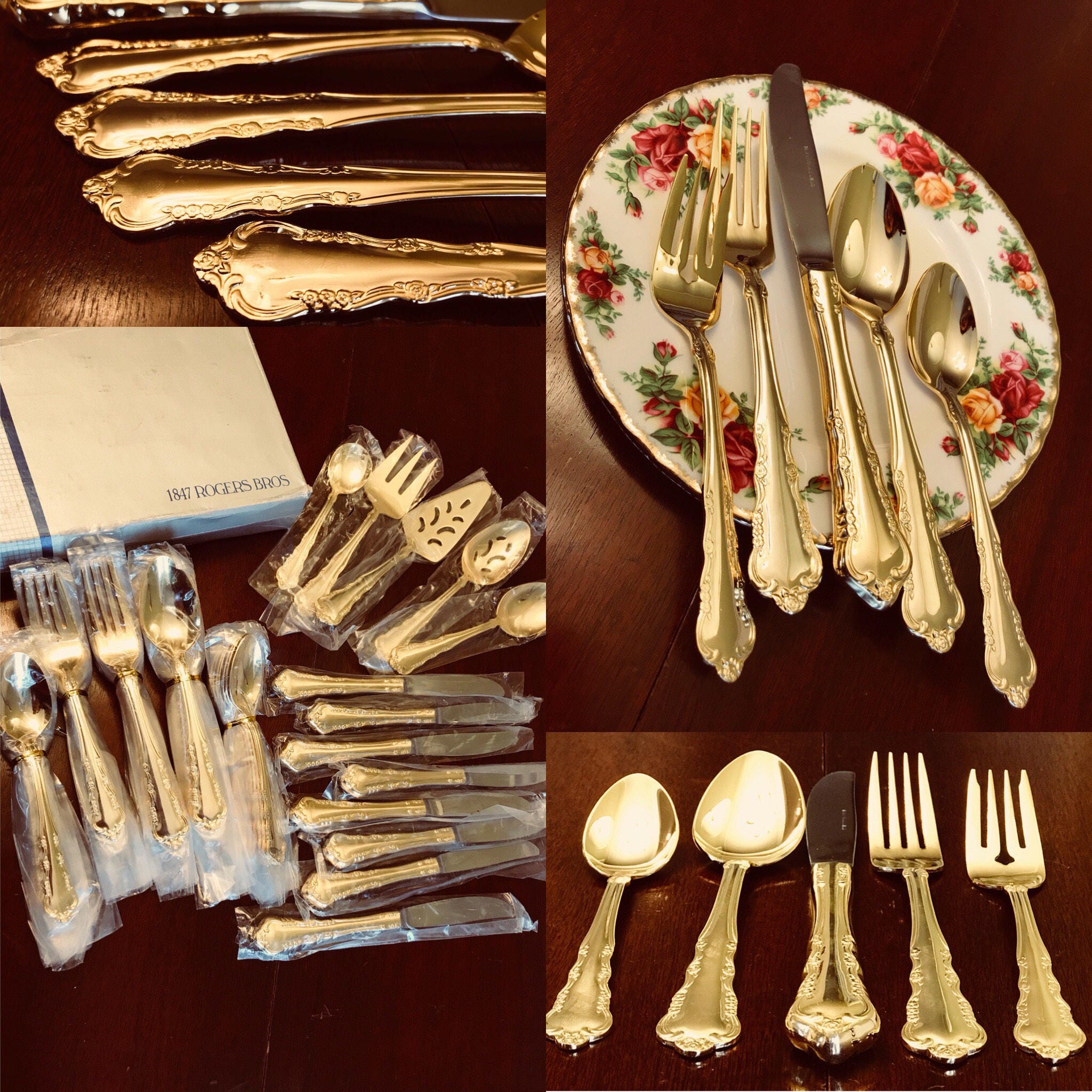 Vintage Gold Flatware, Mint Condition, service for 8, hostess serving