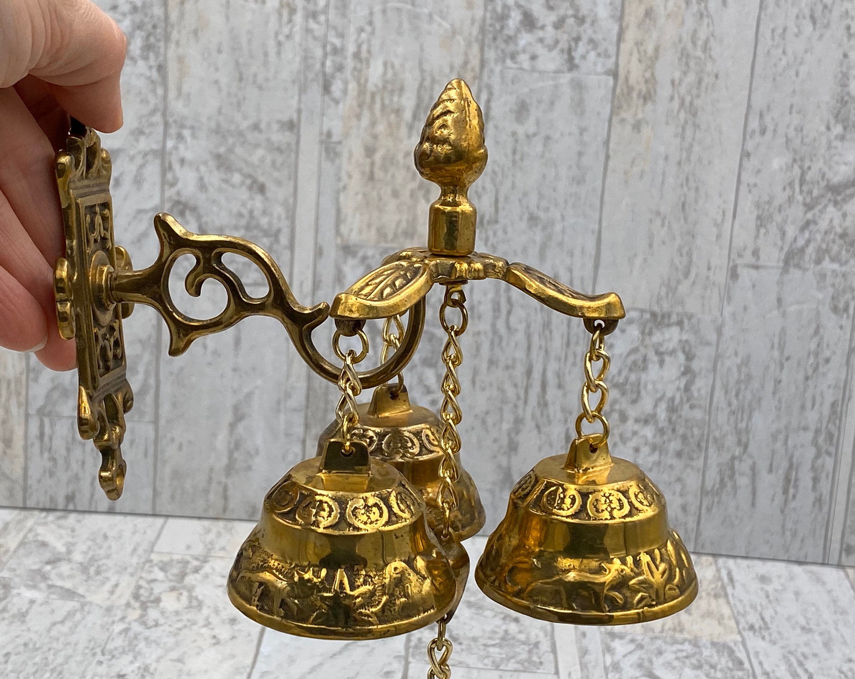 Vintage Solid Brass Door Bell, Ornamental Gate Bell, Reclaimed Hardware Home decor 3 Bell Pull