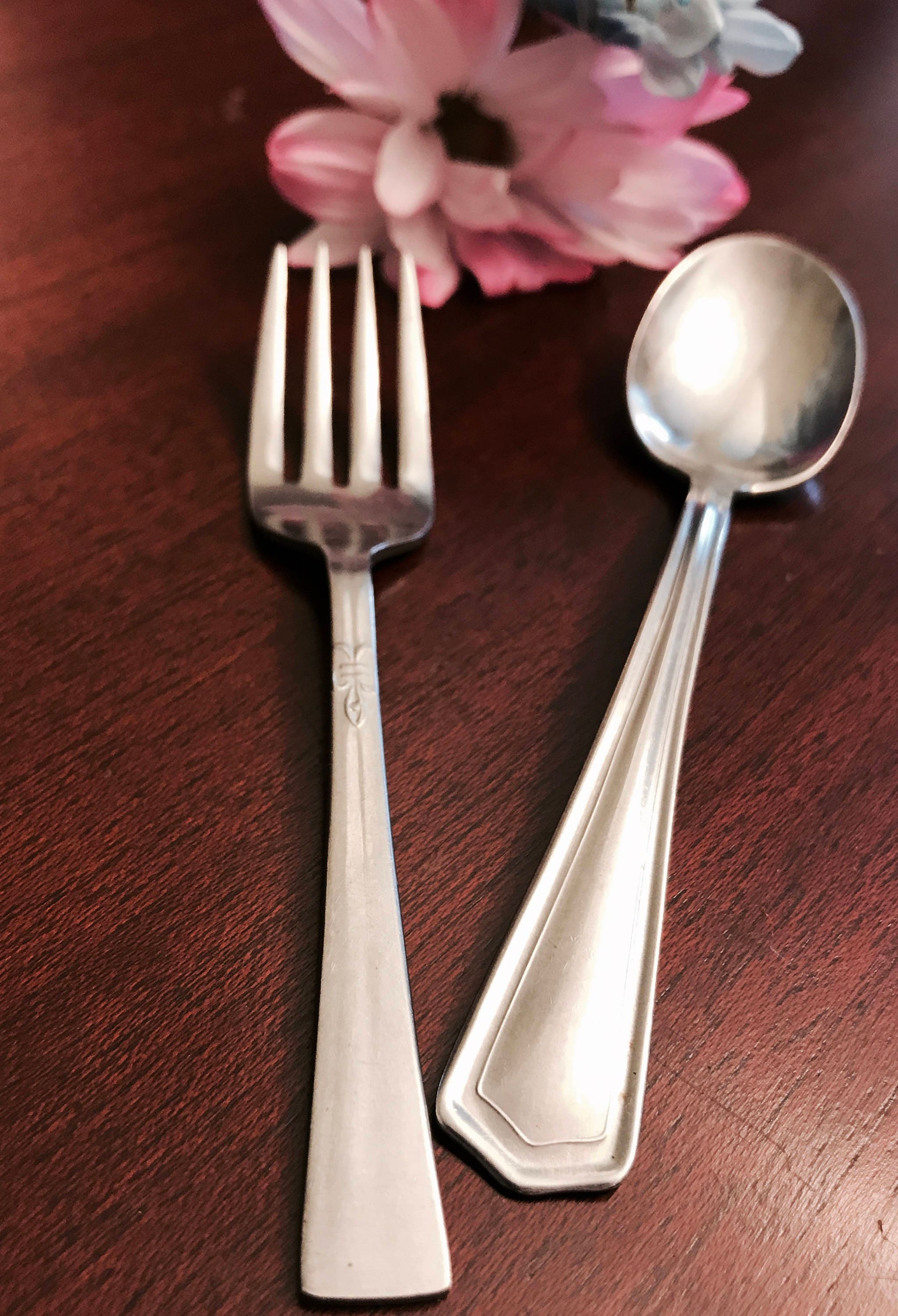 Vintage Baby Spoon and Fork, Youth flatware, Stainless steel flatware