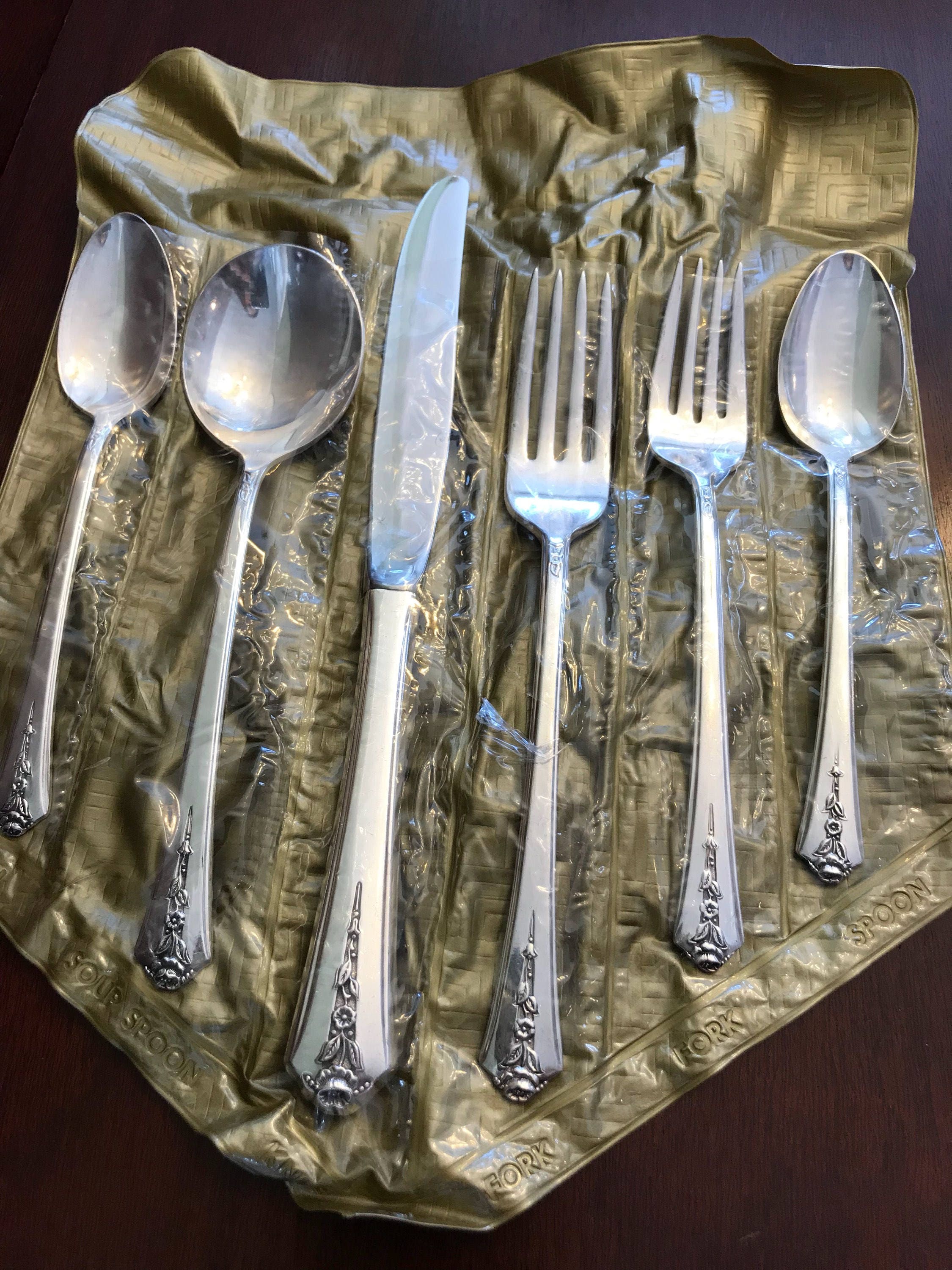 Vintage Spring Garden Silverware, 6 piece place setting, Holmes and