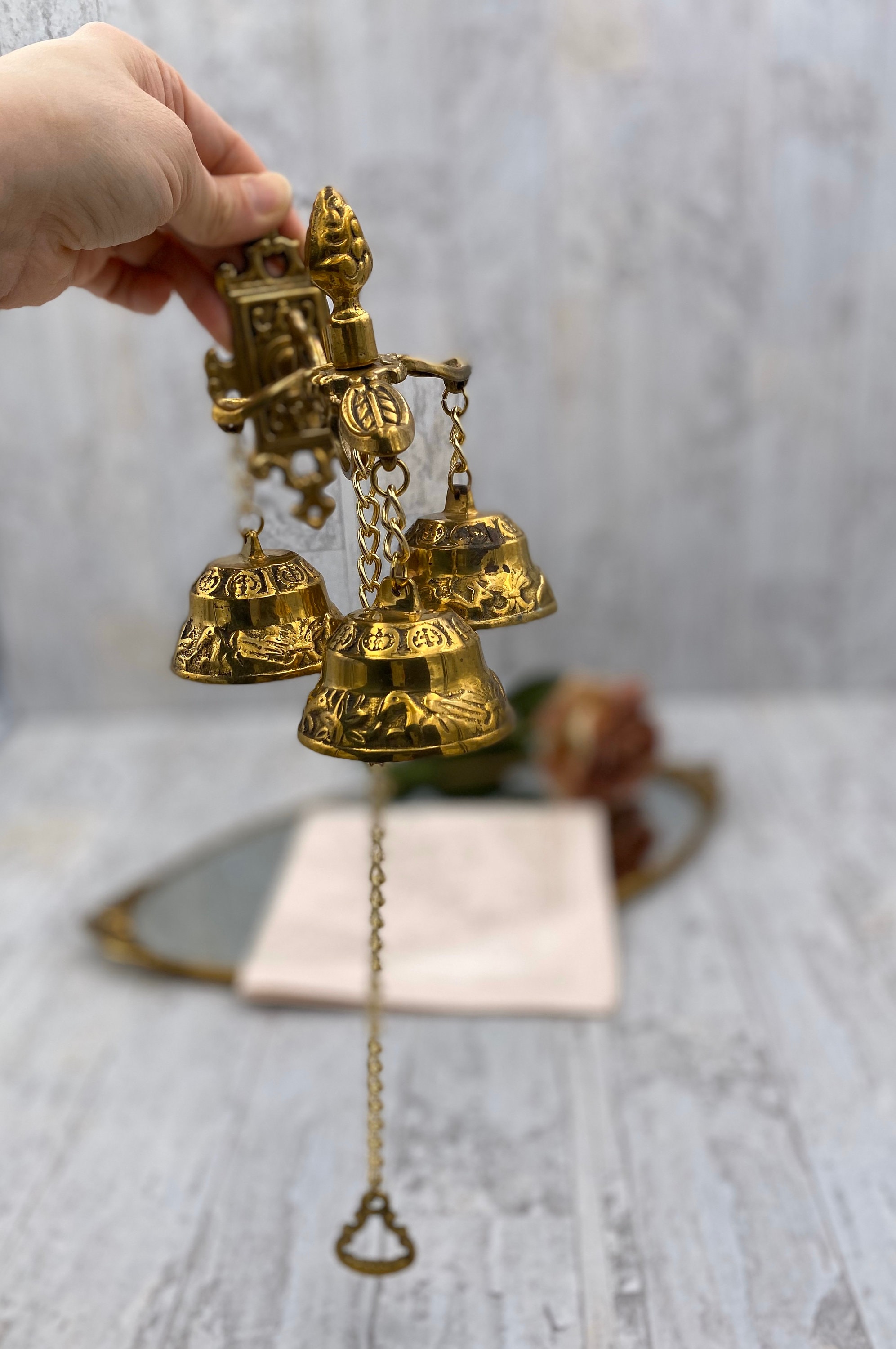 Vintage Solid Brass Door Bell, Ornamental Gate Bell, Reclaimed Hardware