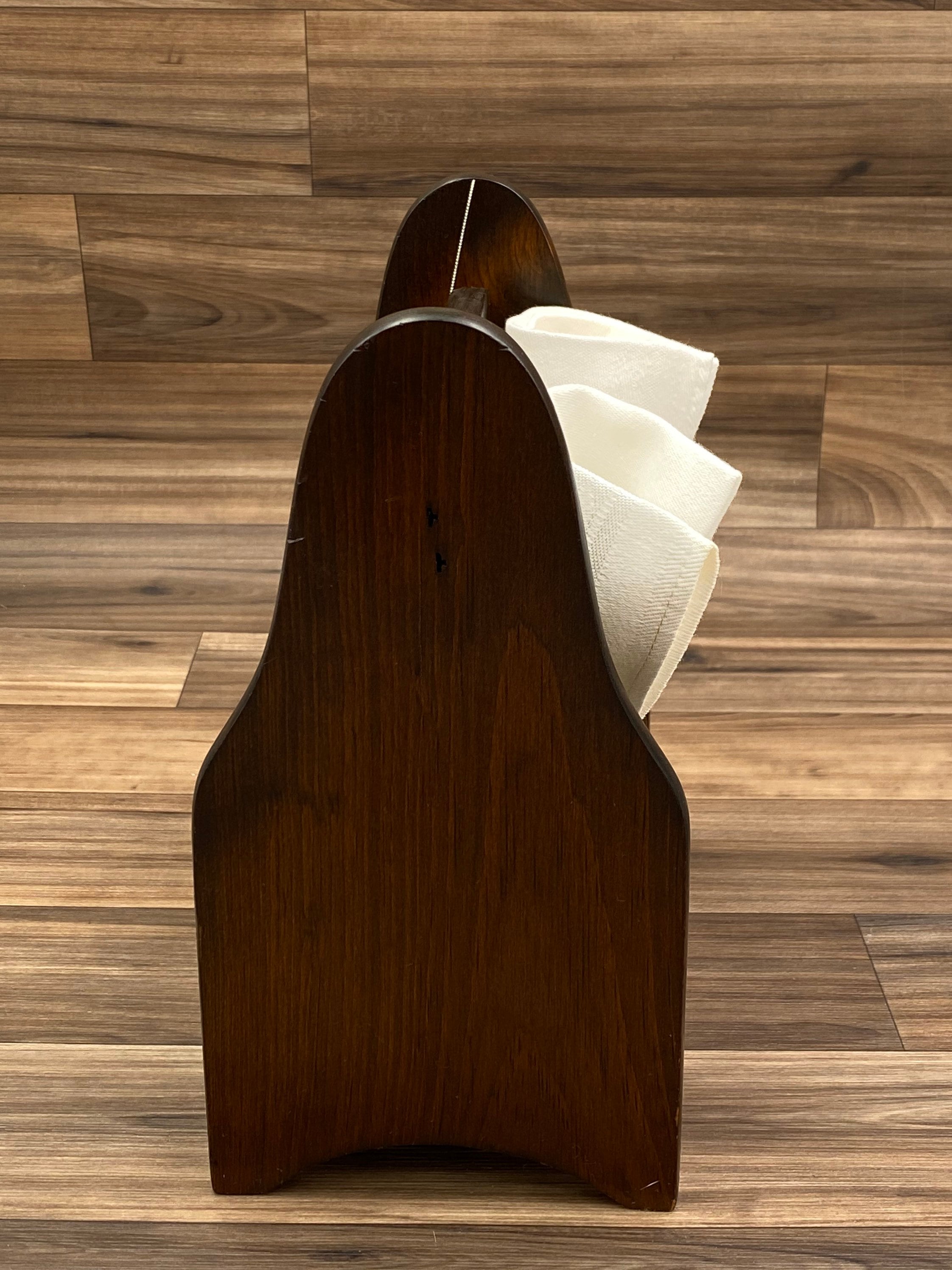 Vintage Flatware caddy, Dark Wood small silverware holder, Utensil