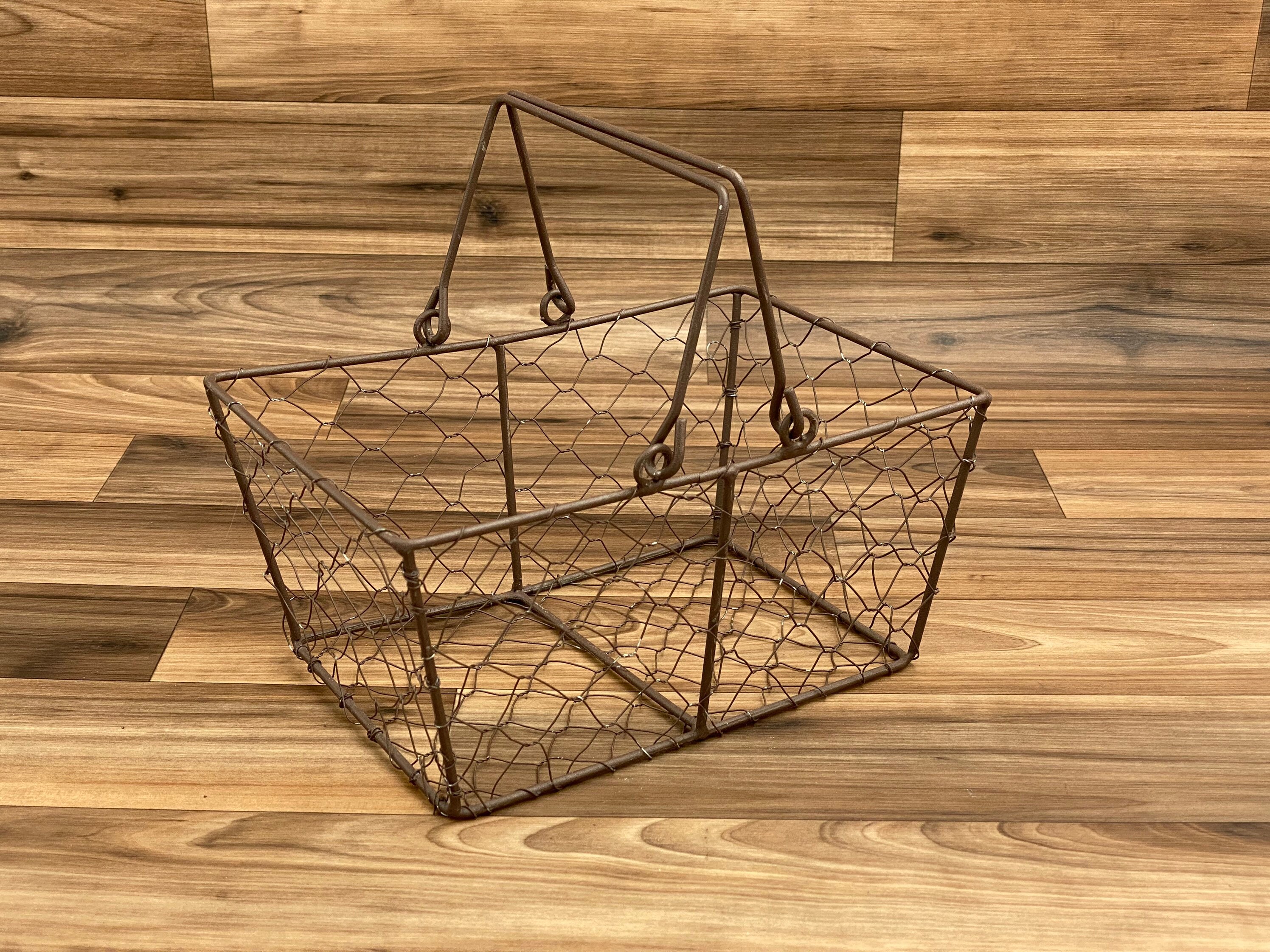 Vintage Wire Basket with handles, Chicken Wire Egg basket, Rustic