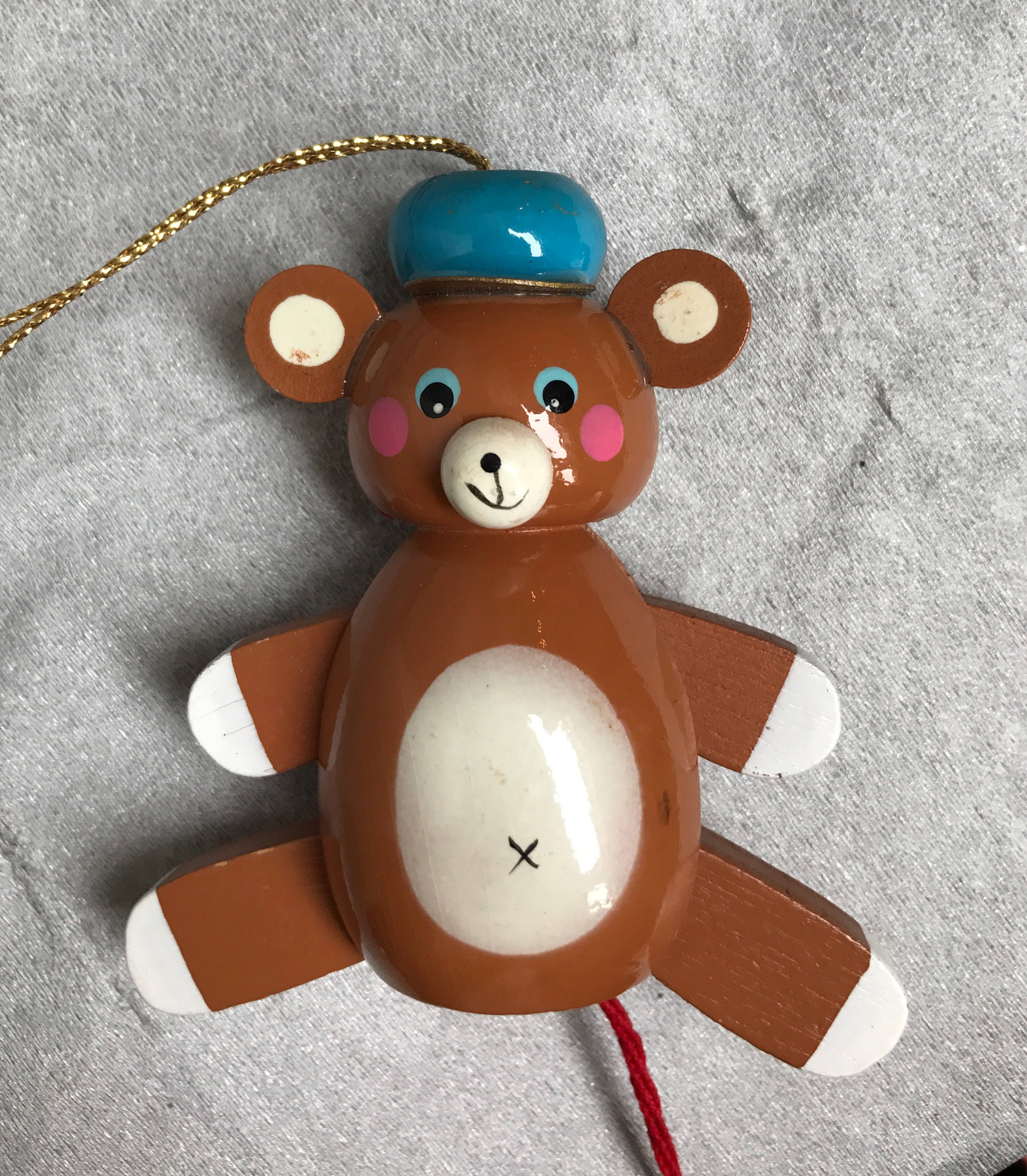 Vintage Teddy Bear Christmas Ornaments, Dancing Teddy Bear pull toy