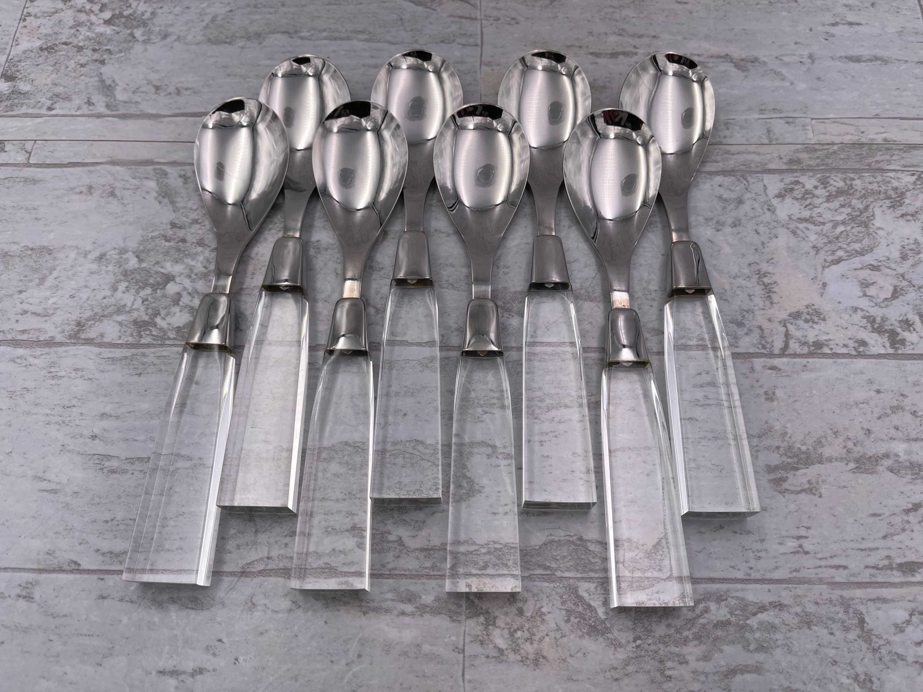 MCM LUCITE Flatware set, complete Service for 8, Designer Silverware by