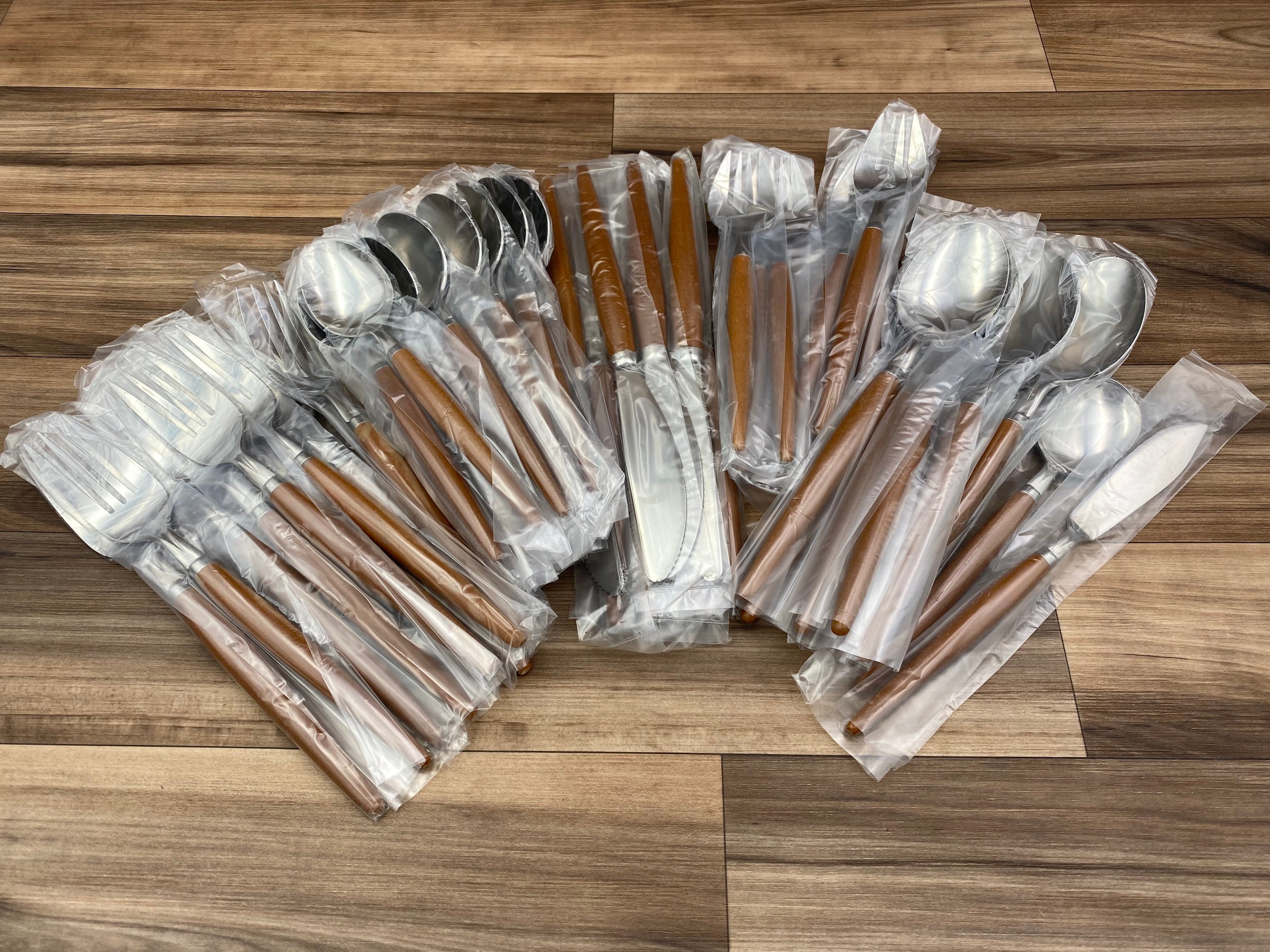 Vintage flatware Set, Flamingo Pattern Service for 8, Rustic Cabin