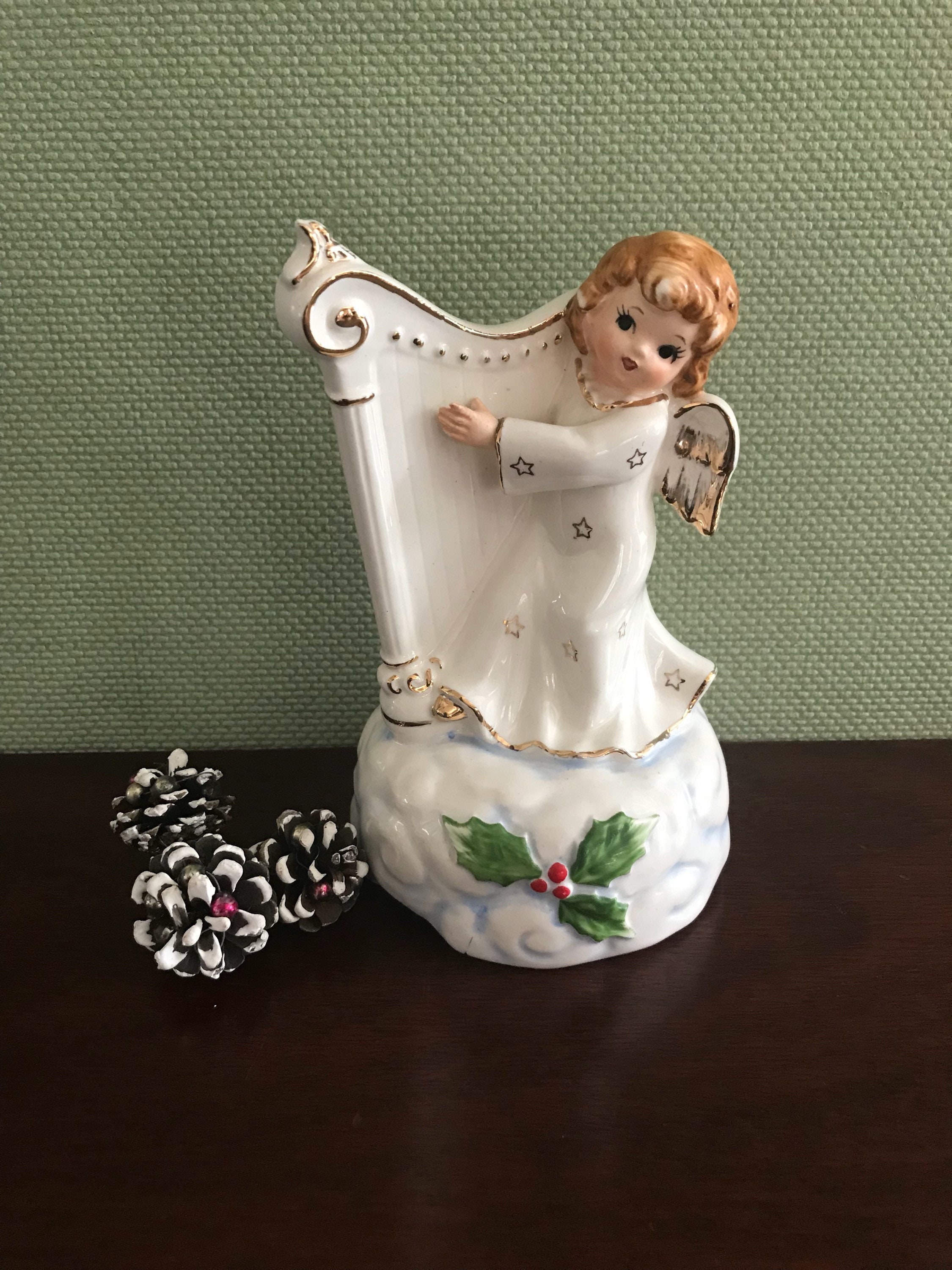 Vintage Christmas Angel Music Box, White Christmas Musical Porcelain