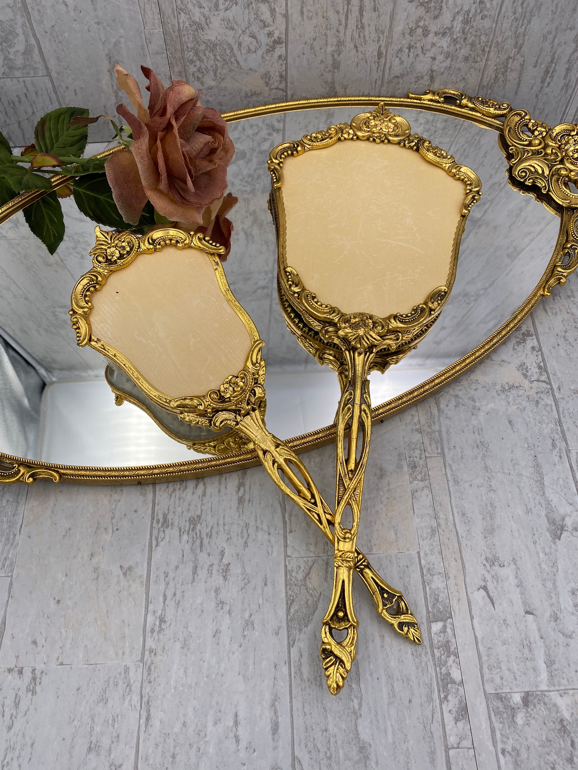 Vintage Vantity Set, Stylebuilt 24 kt Gold Plated Ormolu Dresser mirror