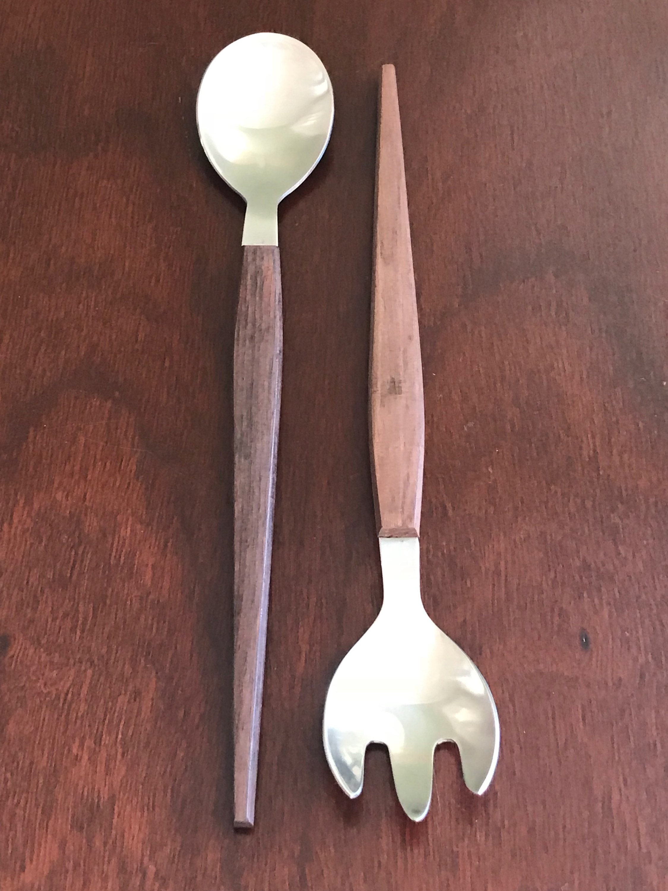 Danish Modern Salad serving set, MCM Serving set in Stainless Steel