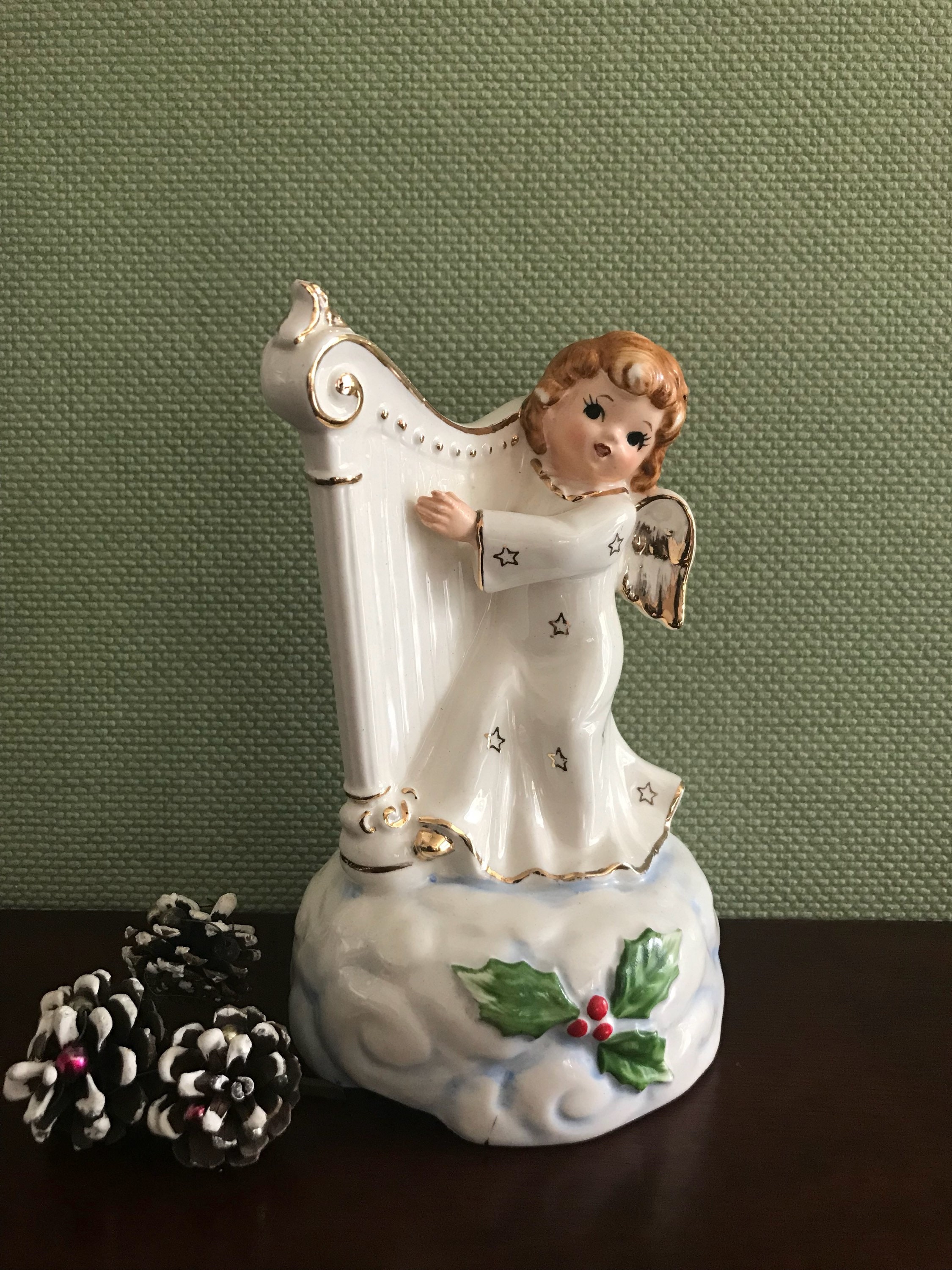 Vintage Christmas Angel Music Box, White Christmas Musical Porcelain