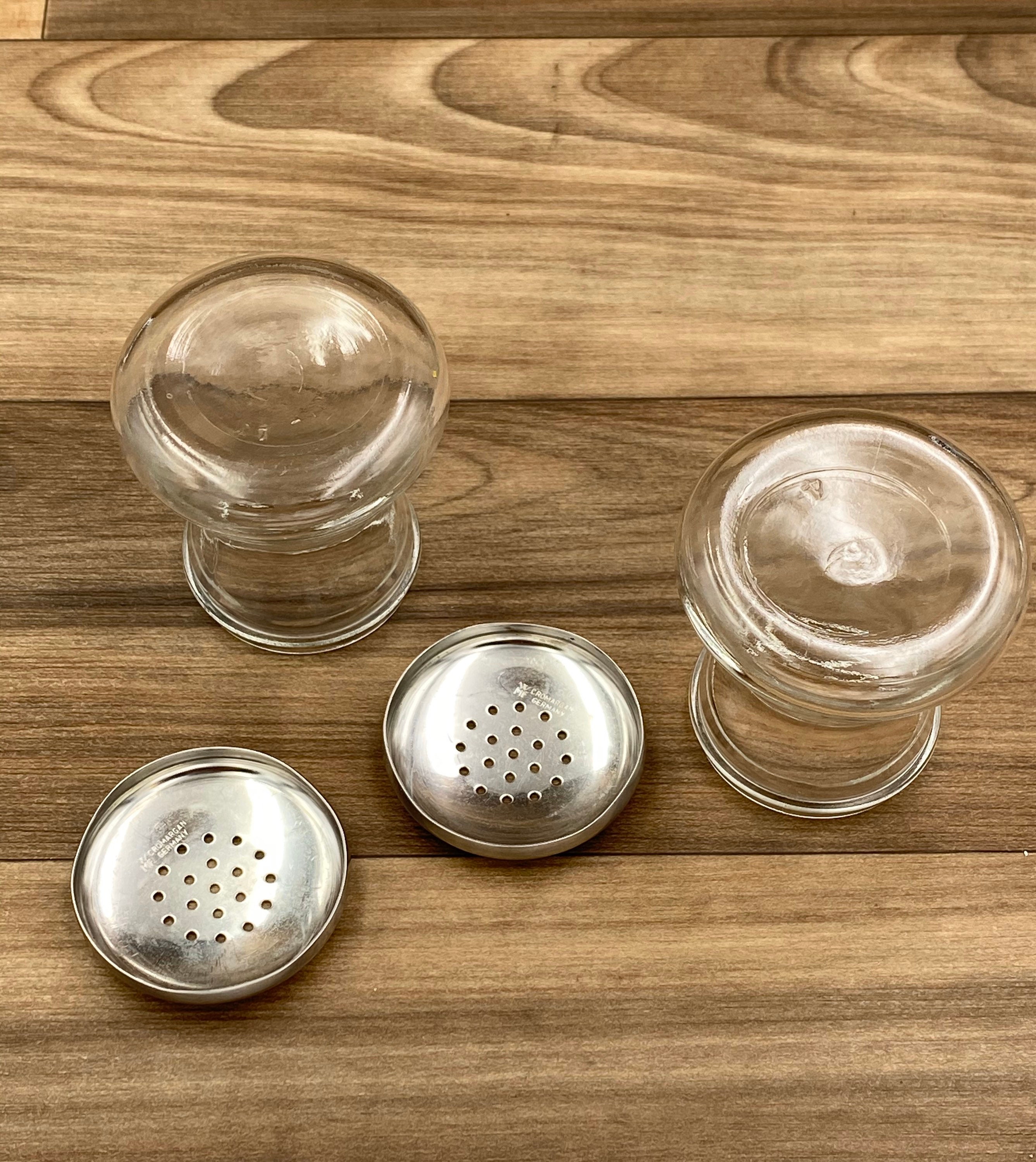 Mid Century Cromargan Salt and Pepper Shakers, WMF glass salt pepper