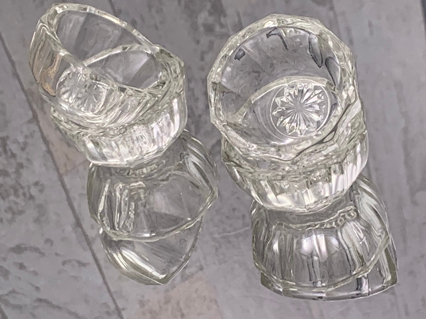 Vintage glass Salt cellars, set of 4 Open salt cellars, pressed glass