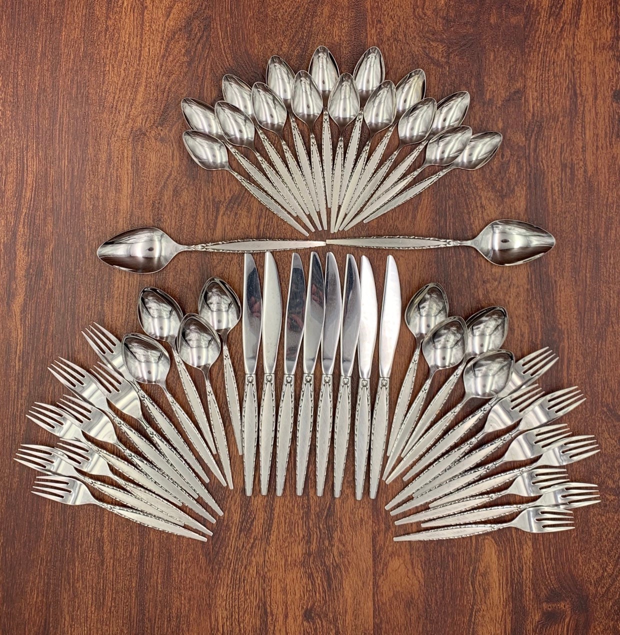 Vintage Flatware Set, Mid Century Stainless Flatware, Service for 8