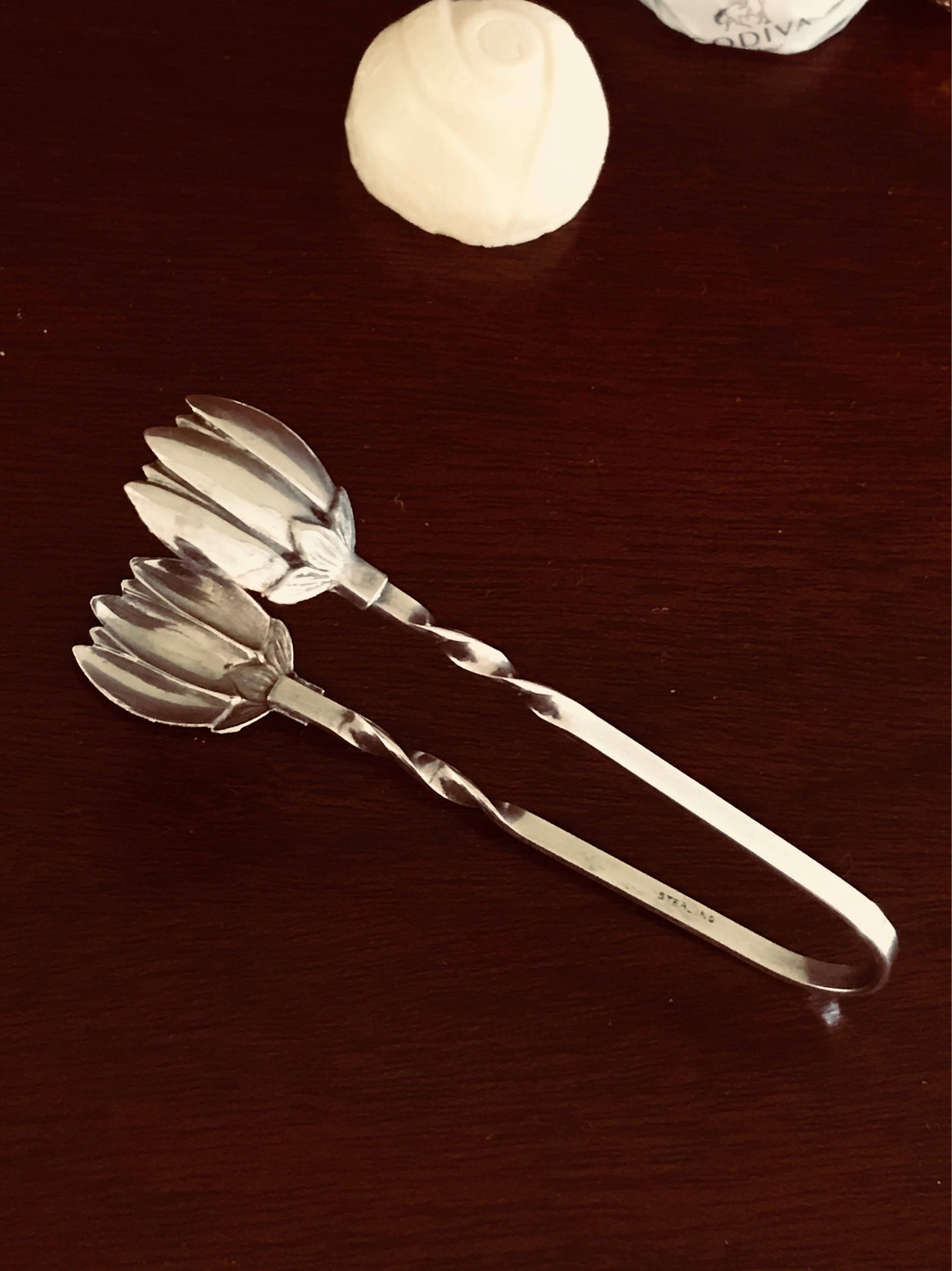 Vintage Sterling Silver Bon Bon Tongs, Raimond Tulip Tongs, Unique Mini