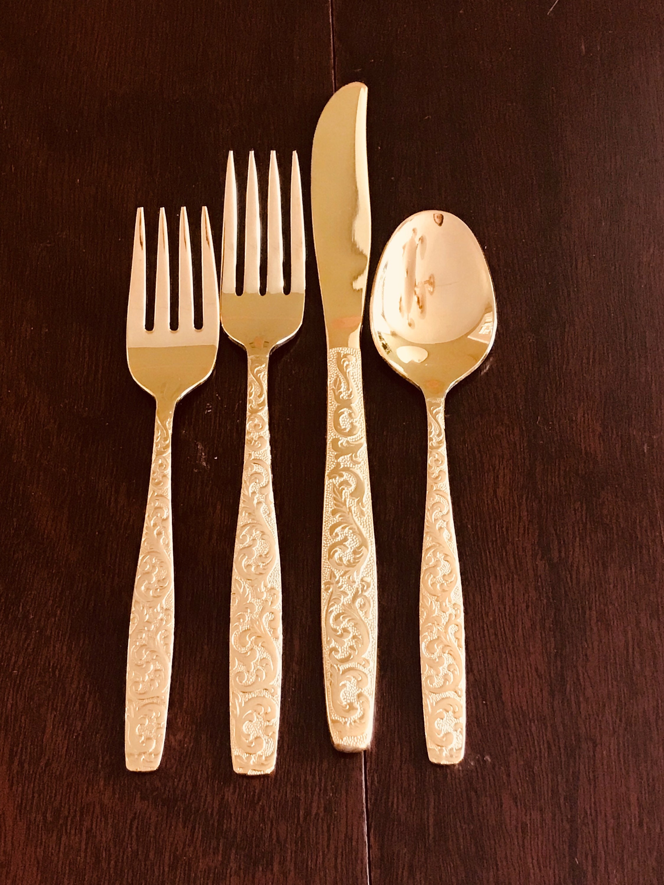 Vintage Gold Flatware, Americana Golden Heritage IS, Gold Electroplate Flatware, 4 piece service