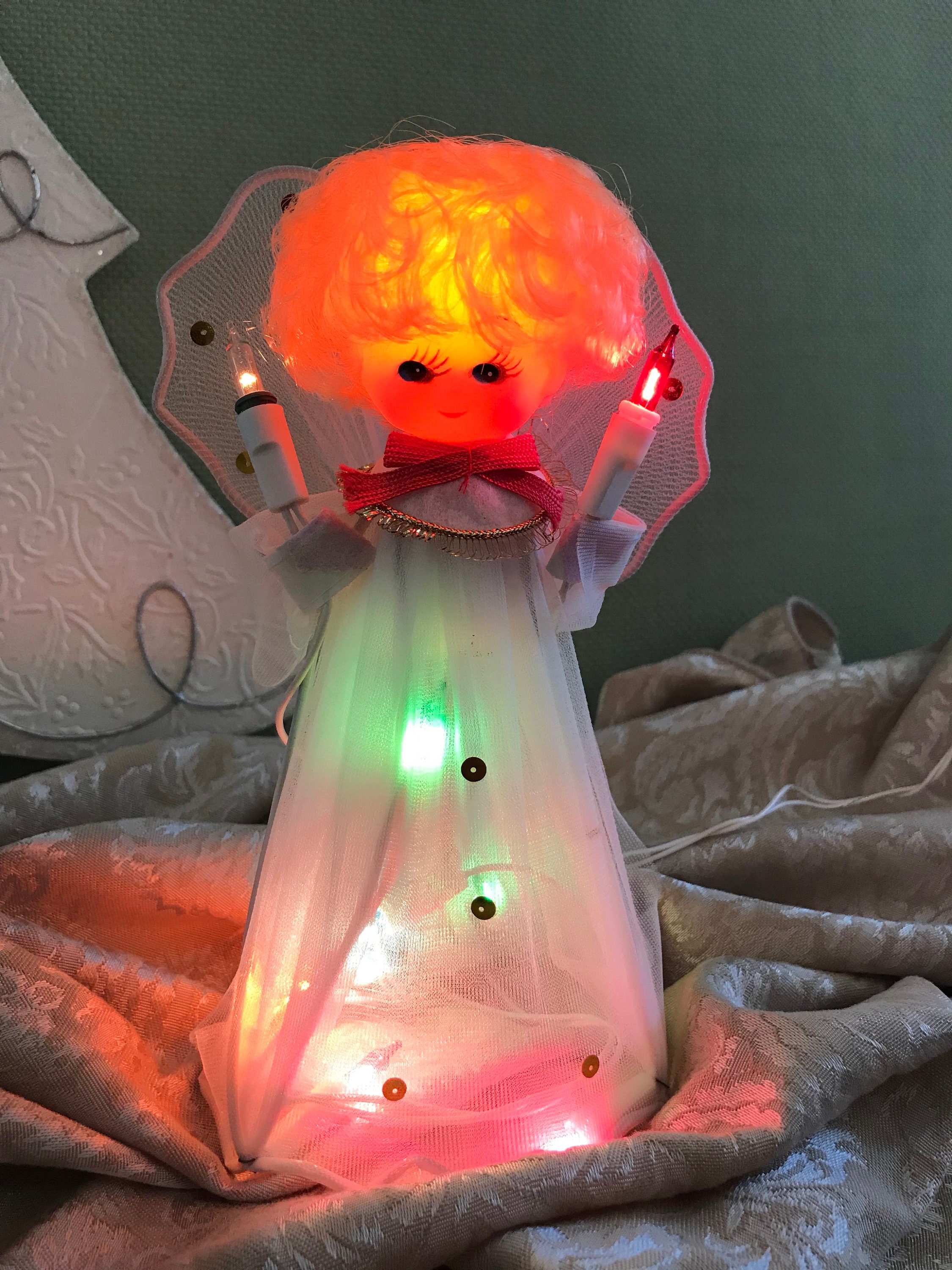 Vintage Angel Tree topper, 10 light Angel Treetop Chistmas tree Angel