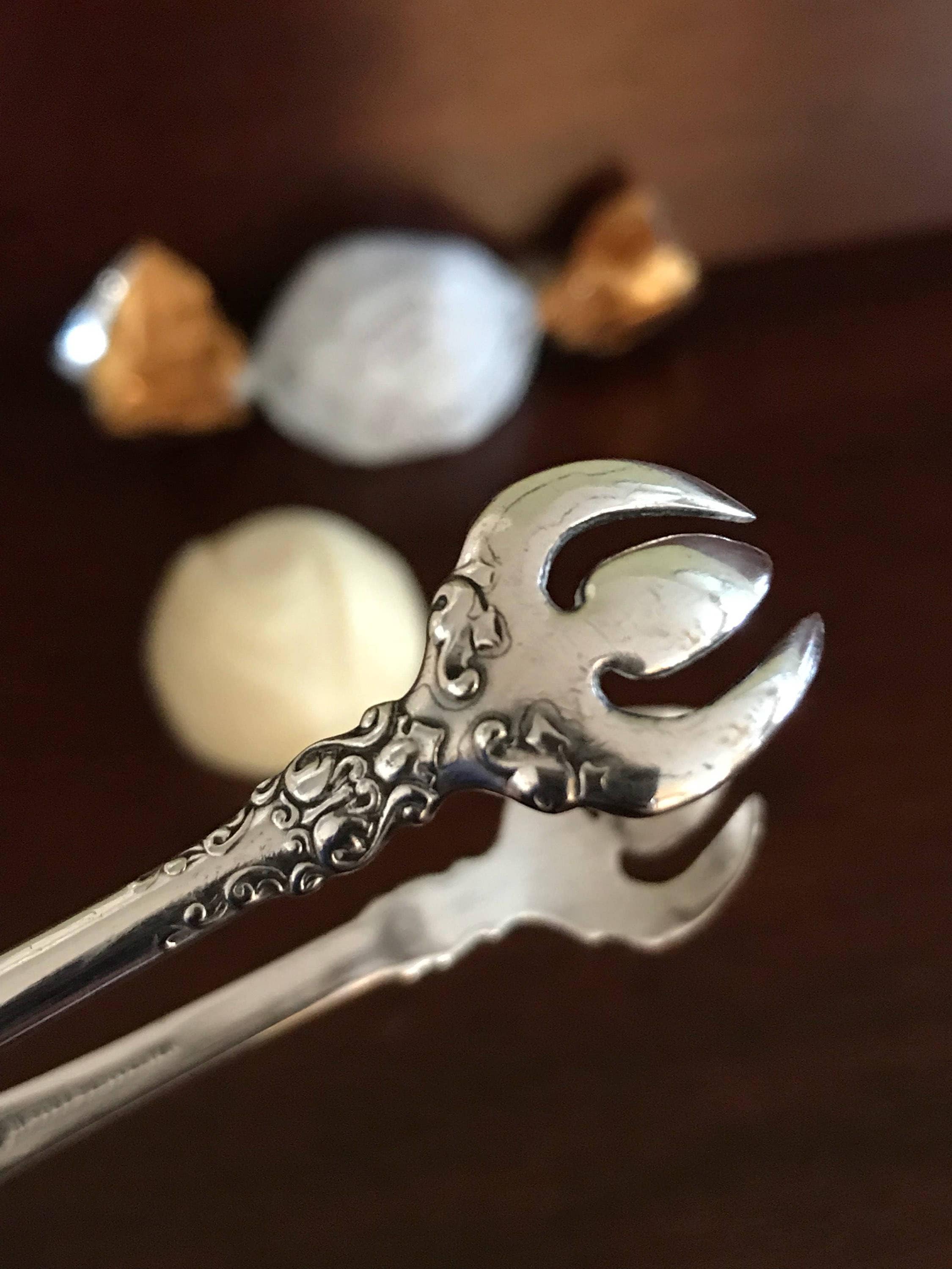 Antique Silver Sugar Tongs, C 1897, Rogers Bros Berkshire Sugar Tongs