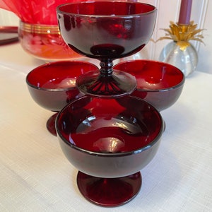Sherbet cups Monarch Royal Ruby Glass Parfait, Anchor Hocking Dishes, 4 Piece set image 10