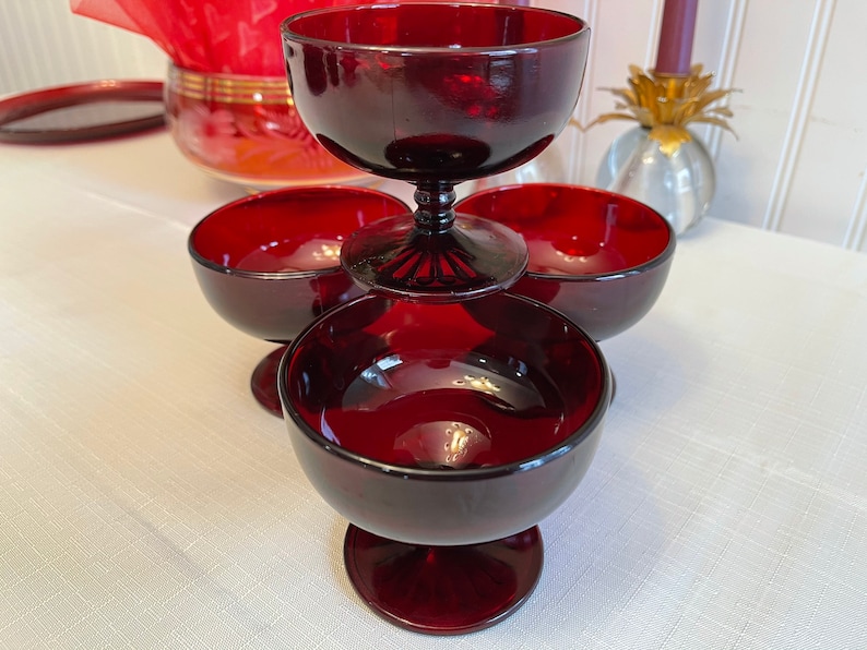 Sherbet cups Monarch Royal Ruby Glass Parfait, Anchor Hocking Dishes, 4 Piece set image 10