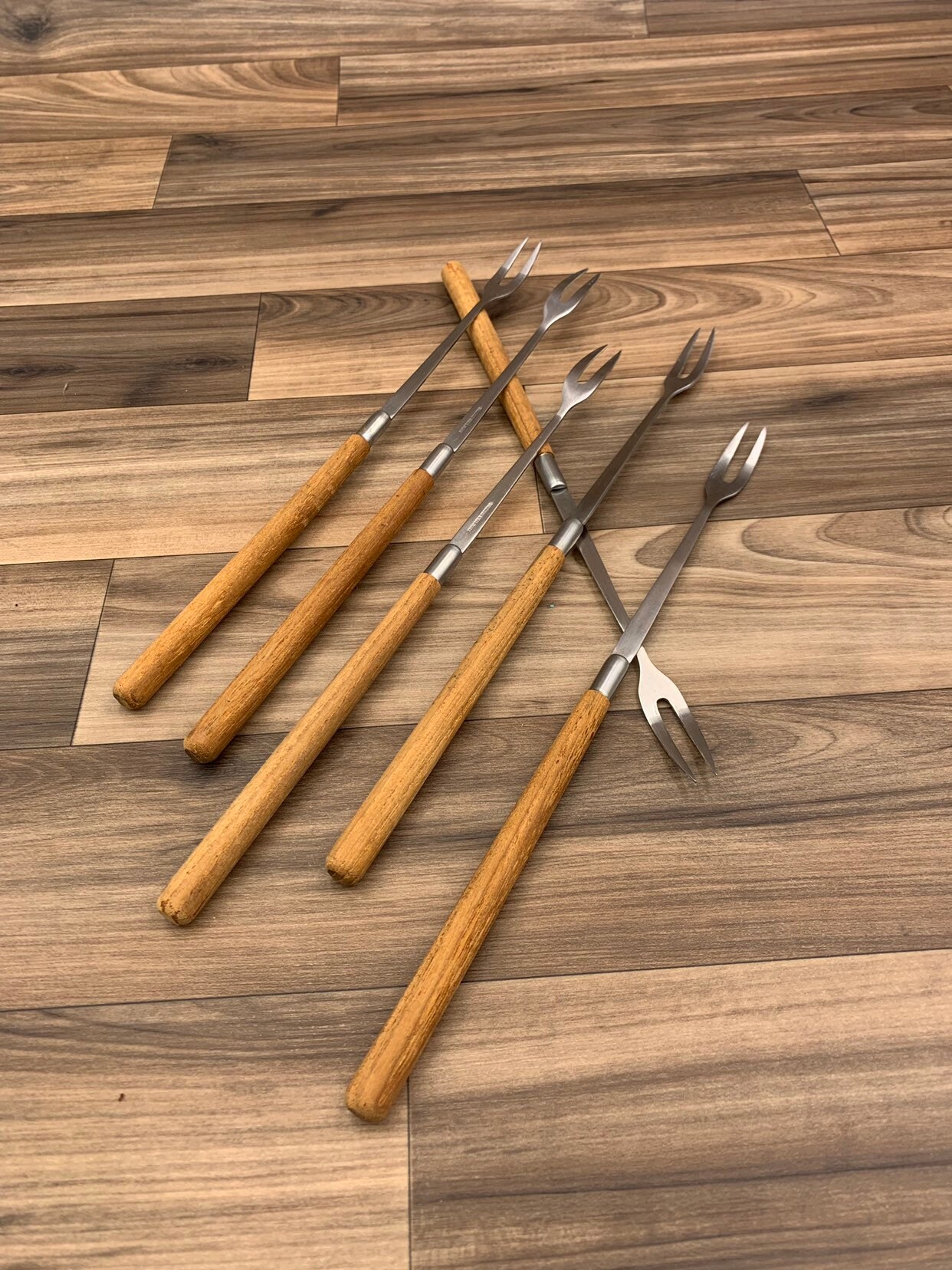 Vintage Fondue Forks Teakwood Danish Modern, Set of 6 fondue forks