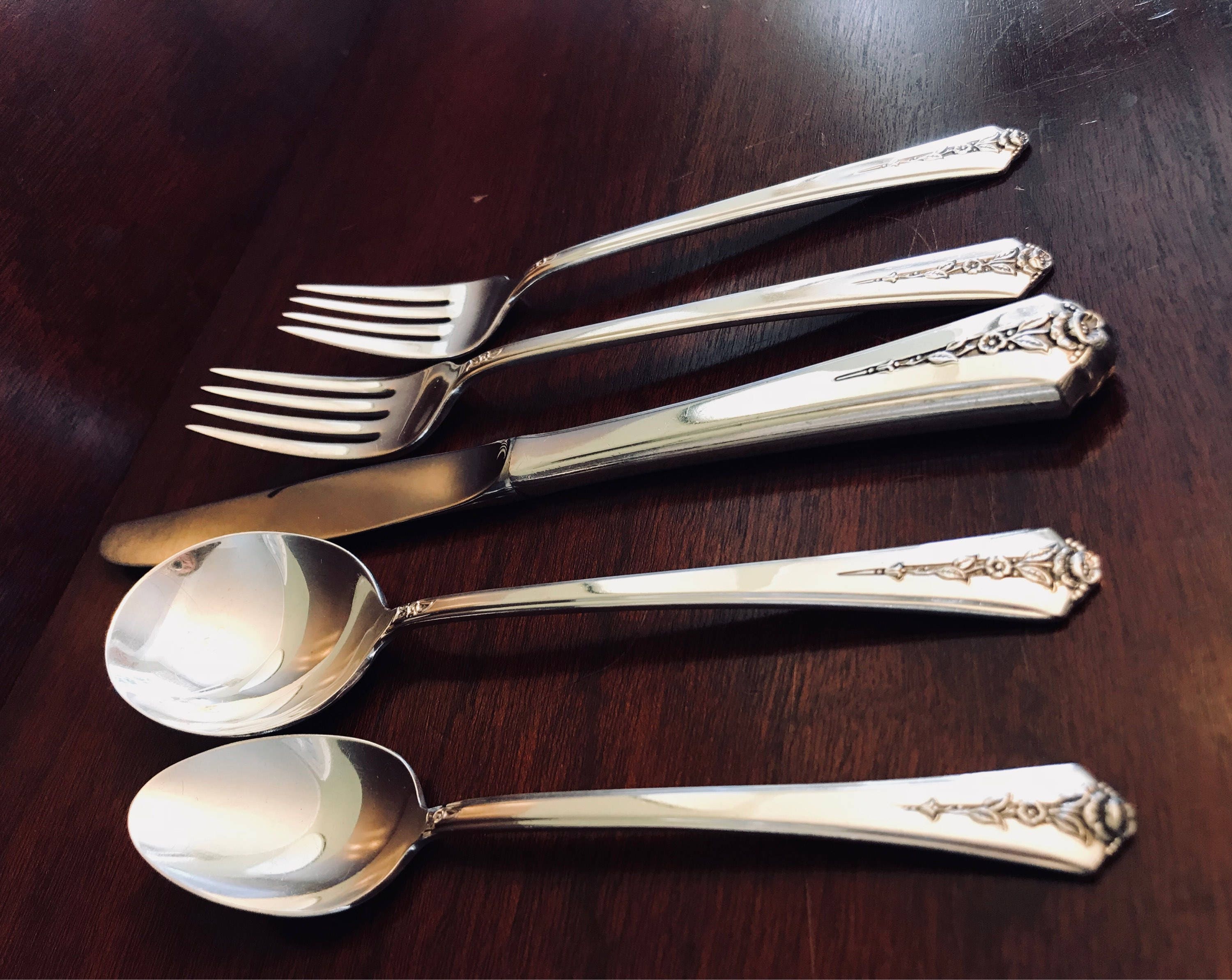 Vintage Spring Garden Silverware, 6 piece place setting, Holmes and