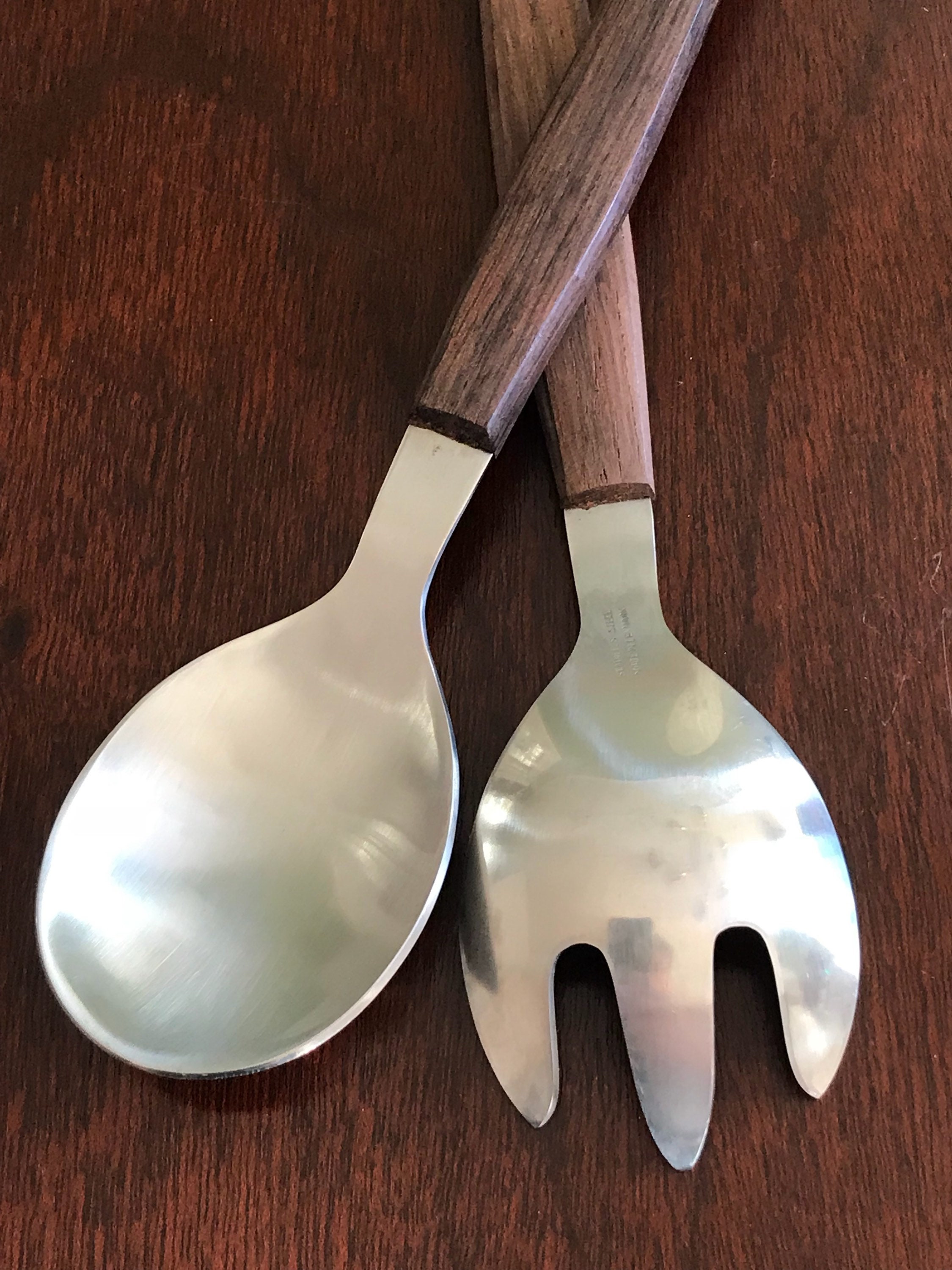 Danish Modern Salad serving set, MCM Serving set in Stainless Steel