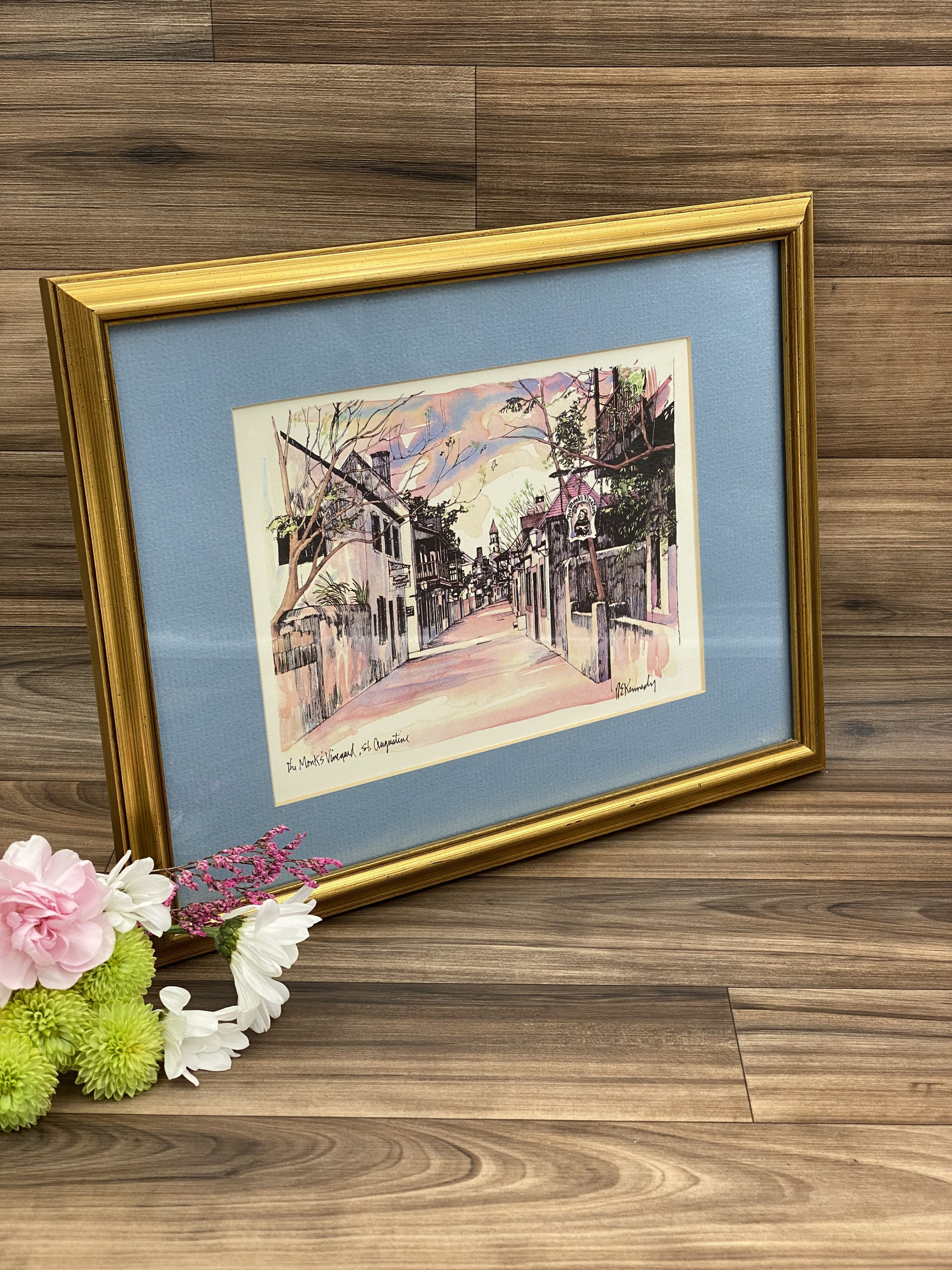 Framed Watercolor Print signed by Artist N E Kennedy Monks