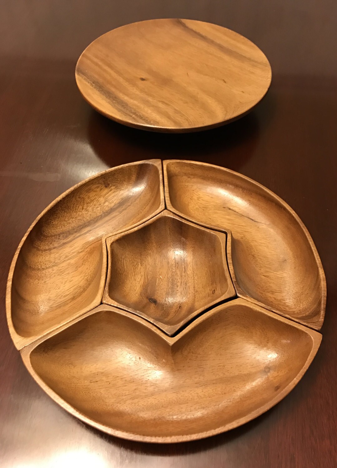 Vintage Wood Condiment tray, Solid Wood, Lazy Susan Matching condiment