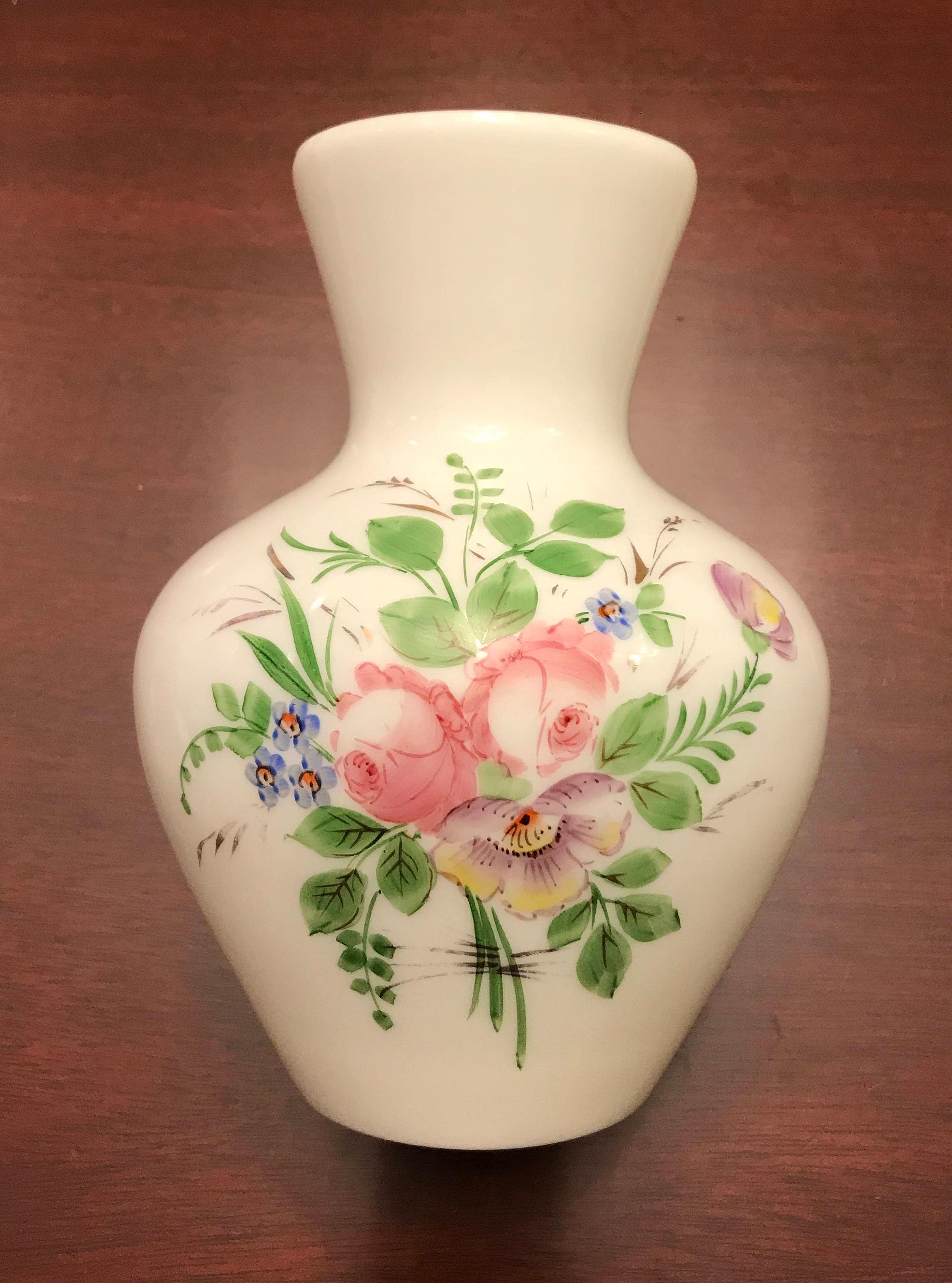 Handpainted Milk Glass Westmoreland Vase, painted pink Roses, Mother's
