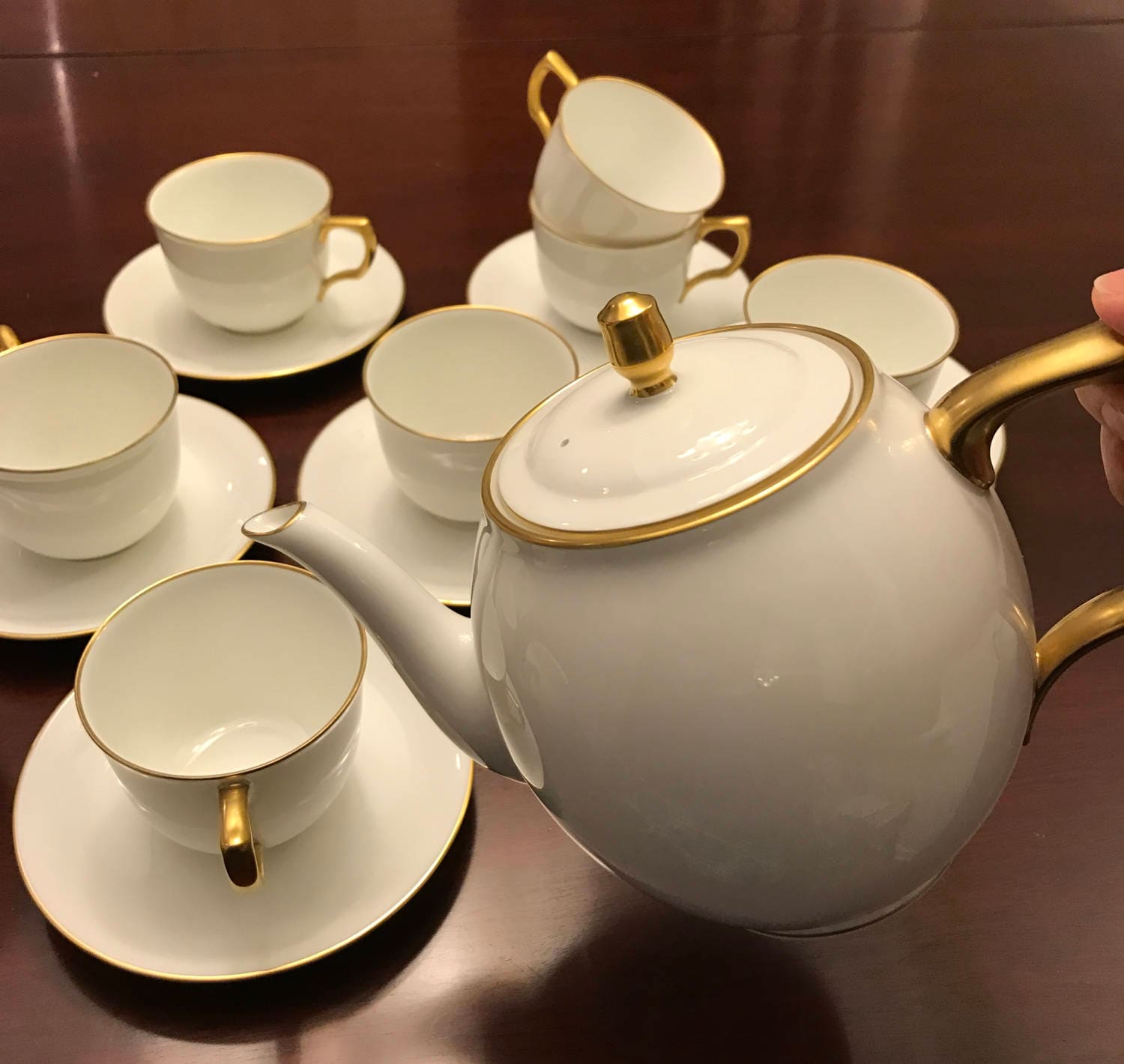 China Tea Set, Vintage Gold accented Luxury Okura Fine China, Cream