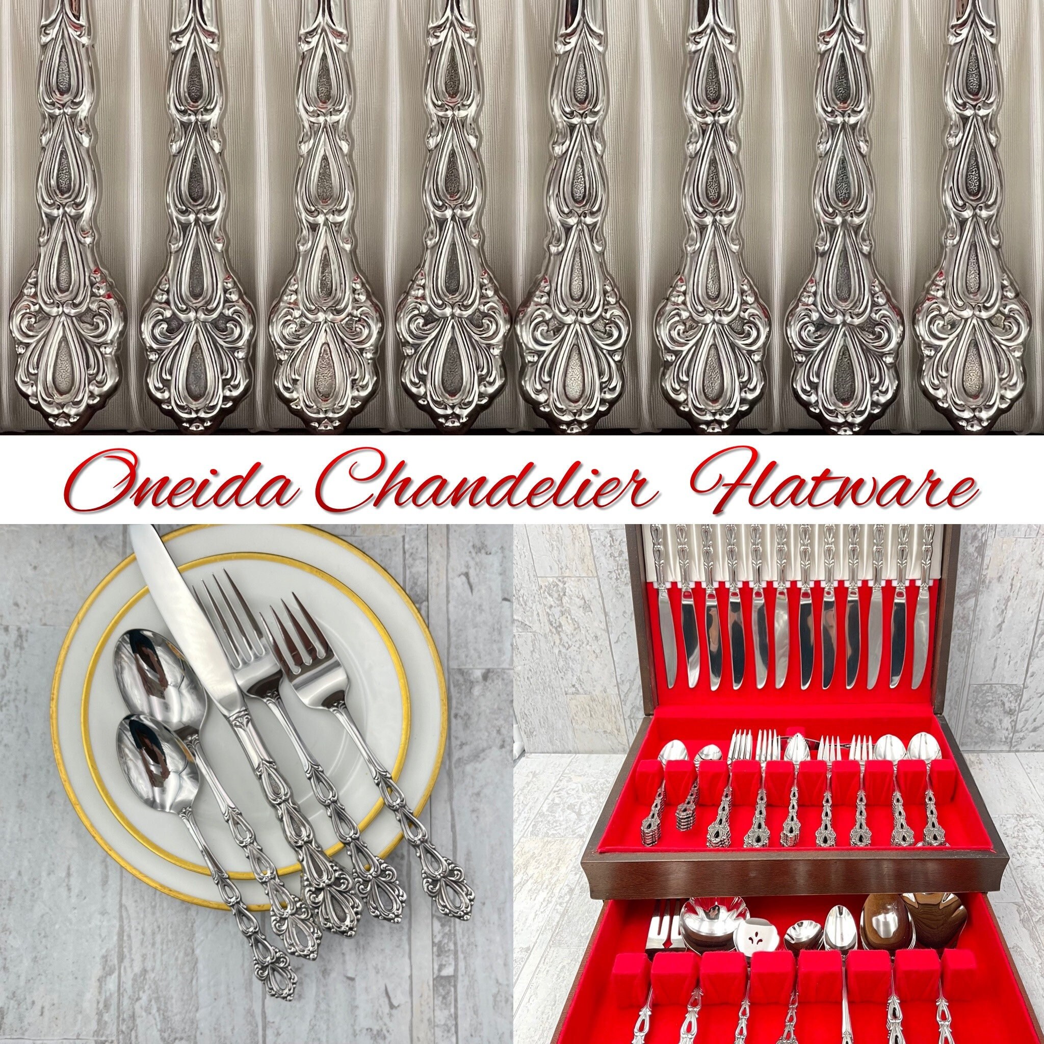 RARE Oneida Stainless Flatware set, Service for 12 Vintage Silverware