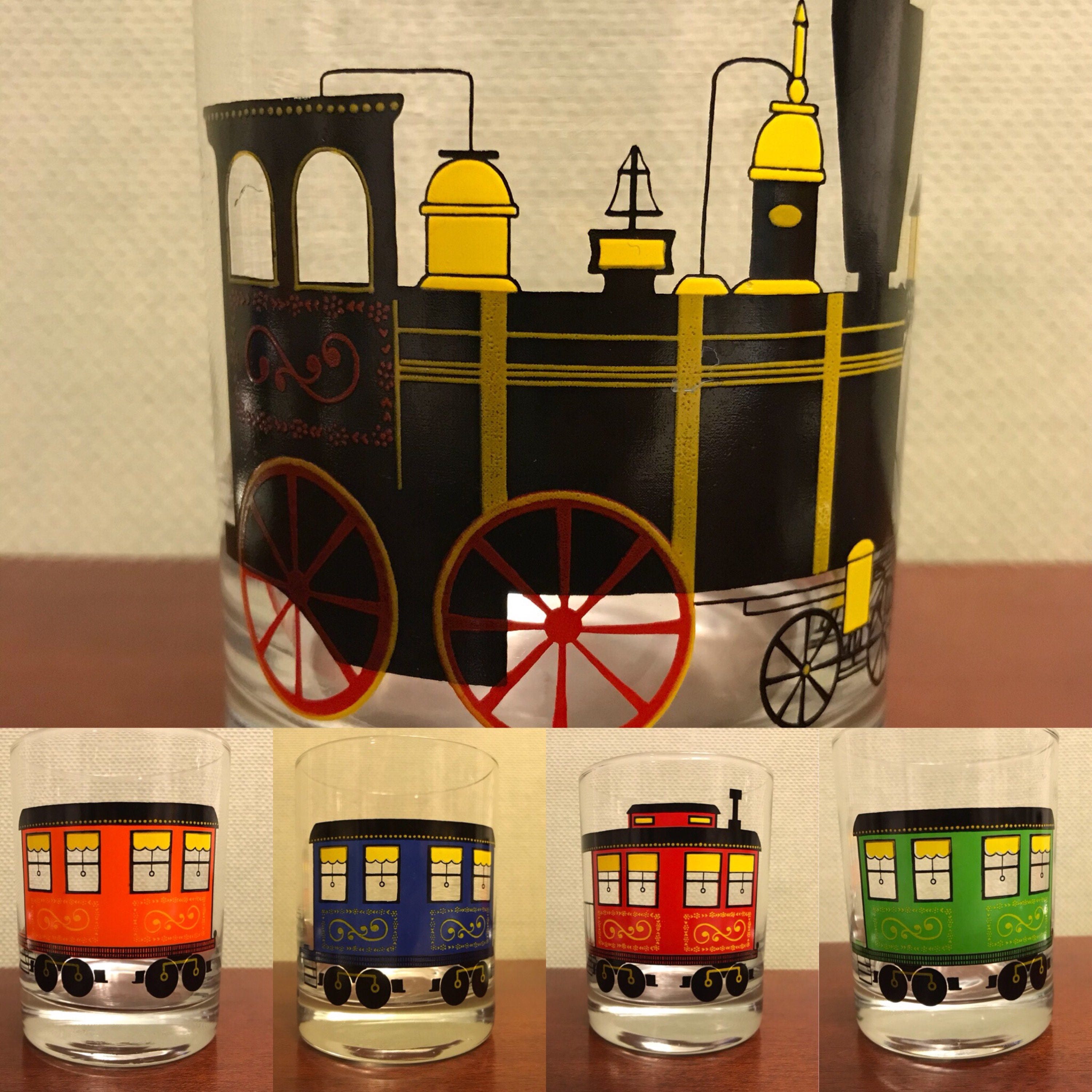 Rare Cera Train Glasses, Mid Century Cera Glasses, Cera Get On Board